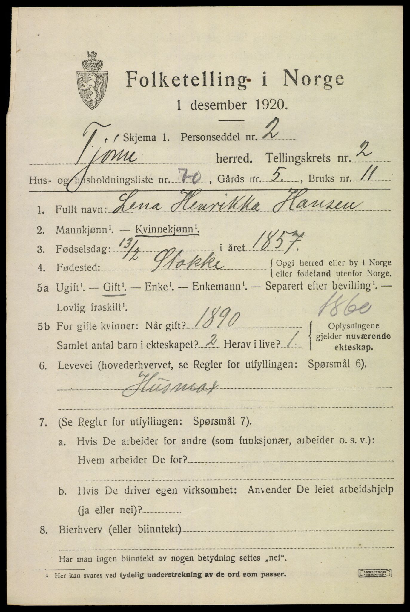 SAKO, 1920 census for Tjøme, 1920, p. 3439