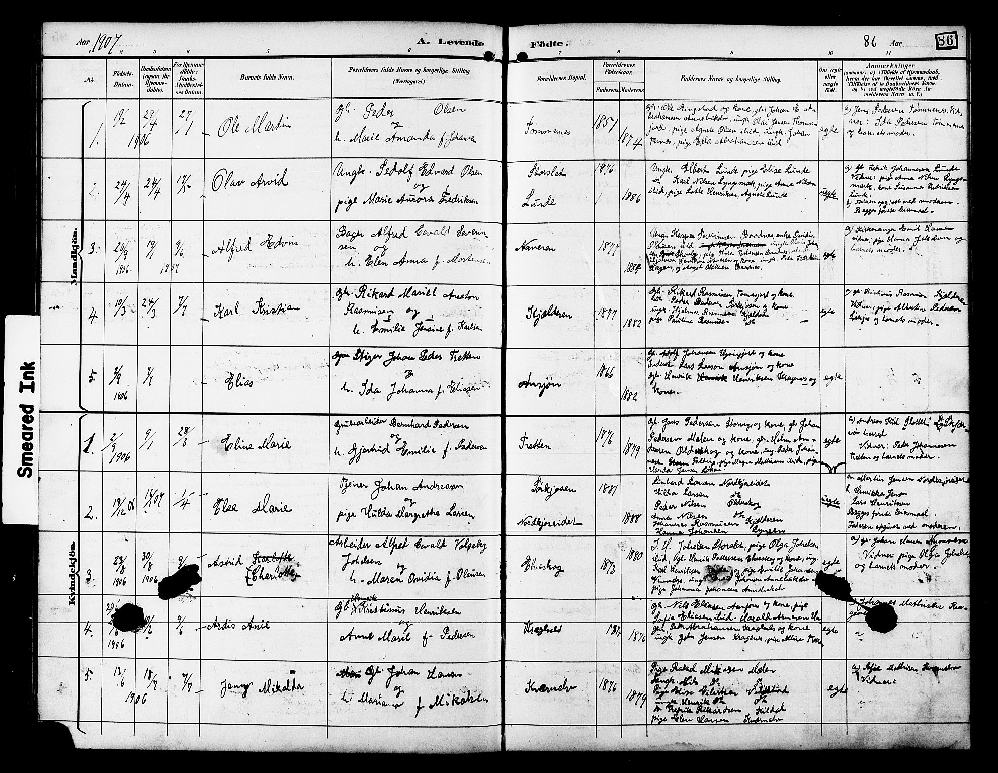 Skjervøy sokneprestkontor, AV/SATØ-S-1300/H/Ha/Hab/L0021klokker: Parish register (copy) no. 21, 1893-1910, p. 86