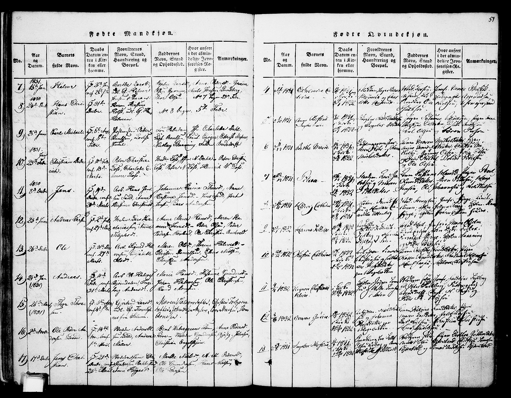 Skien kirkebøker, SAKO/A-302/F/Fa/L0005: Parish register (official) no. 5, 1814-1843, p. 51