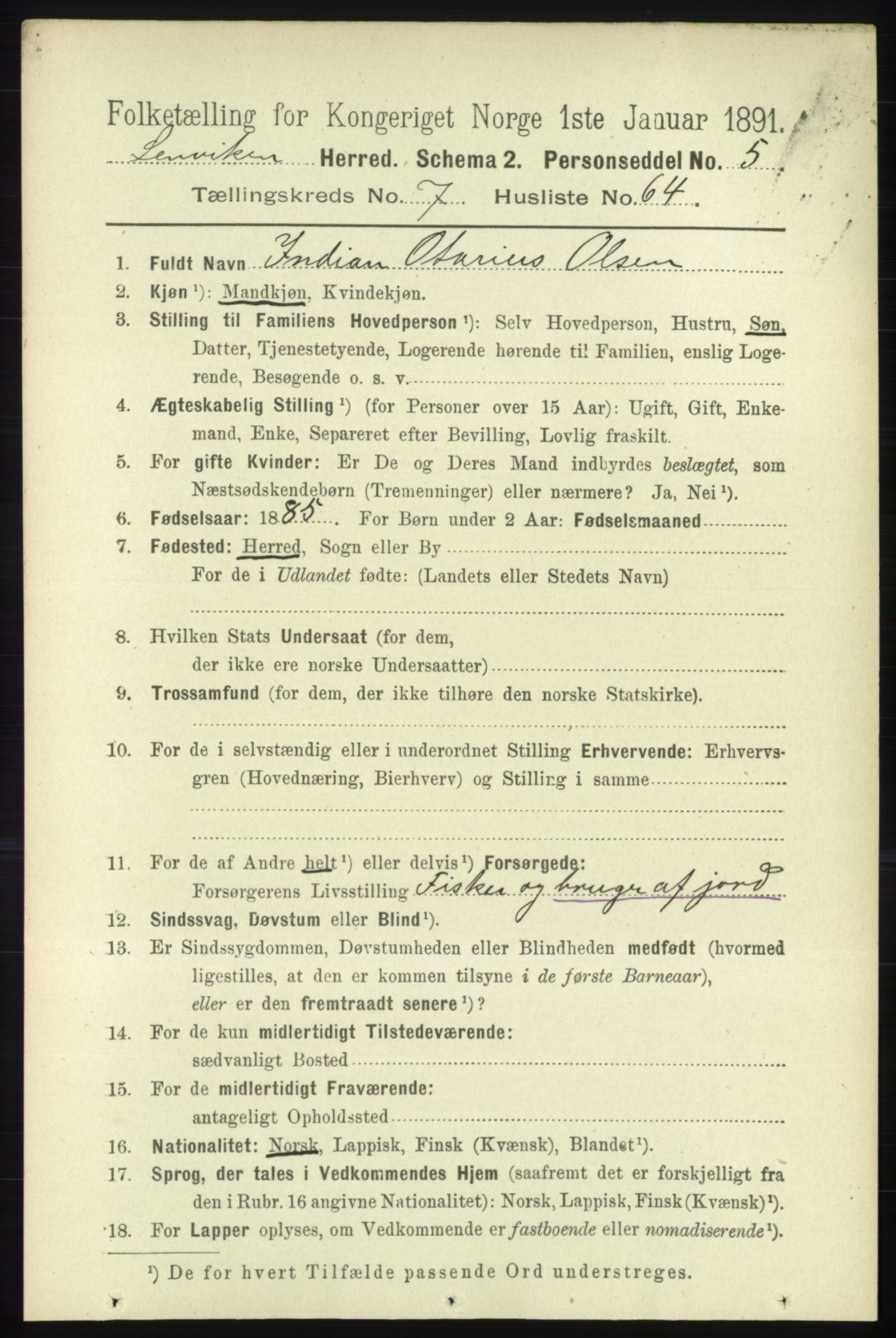 RA, 1891 census for 1931 Lenvik, 1891, p. 4172