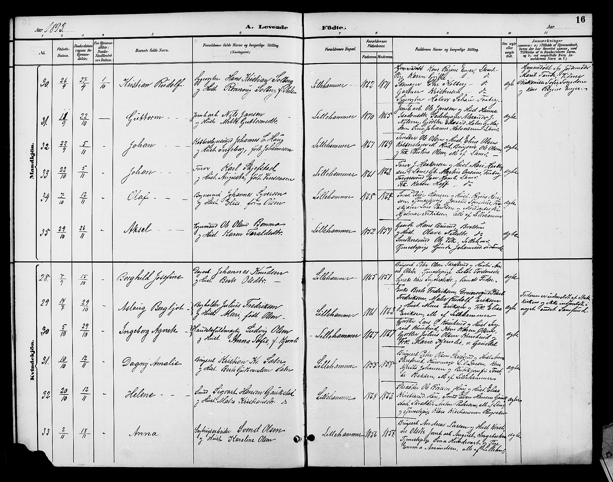 Fåberg prestekontor, SAH/PREST-086/H/Ha/Hab/L0008: Parish register (copy) no. 8, 1891-1900, p. 16