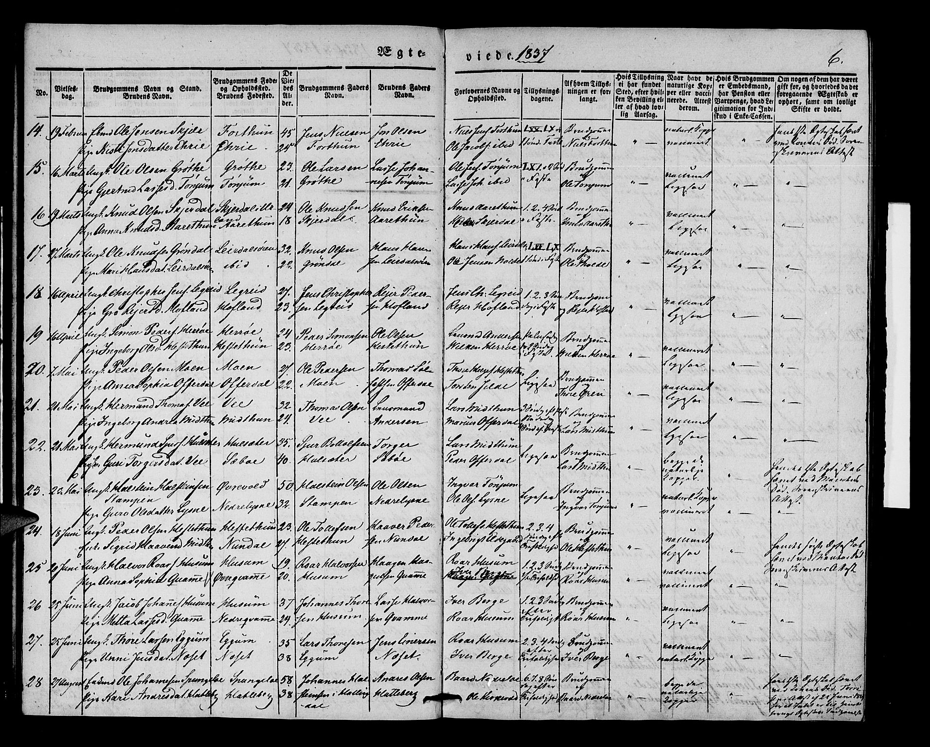 Lærdal sokneprestembete, AV/SAB-A-81201: Parish register (official) no. A 8, 1834-1853, p. 6