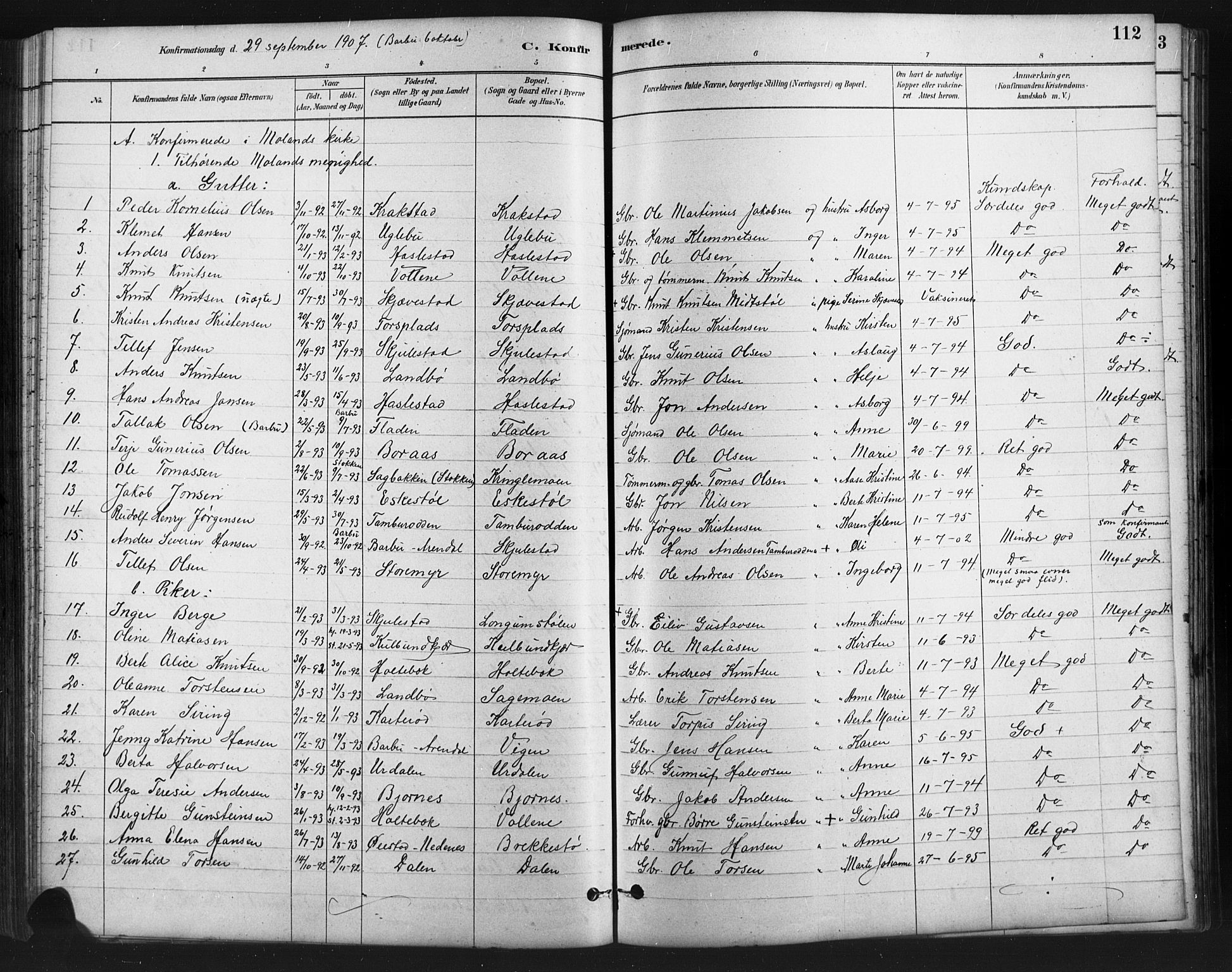 Austre Moland sokneprestkontor, SAK/1111-0001/F/Fb/Fba/L0003: Parish register (copy) no. B 3, 1879-1914, p. 112