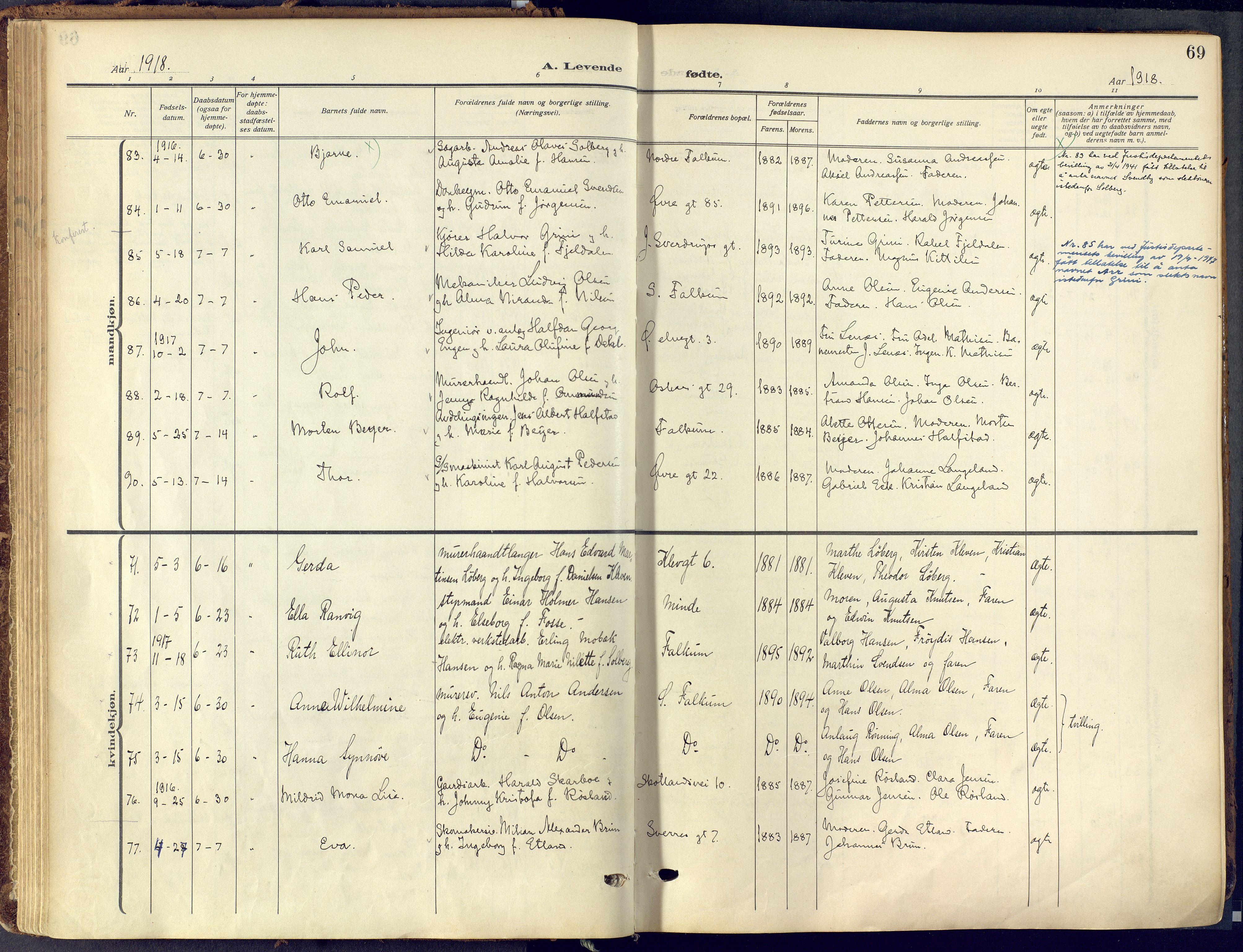 Skien kirkebøker, AV/SAKO-A-302/F/Fa/L0013: Parish register (official) no. 13, 1915-1921, p. 69