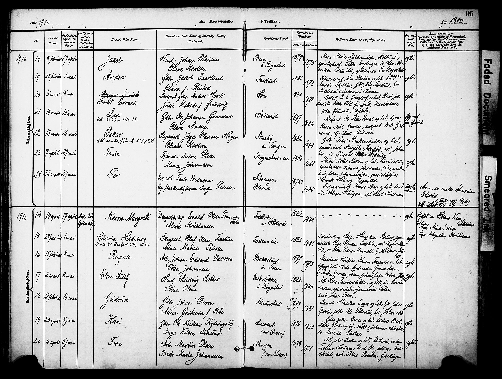 Østre Toten prestekontor, AV/SAH-PREST-104/H/Ha/Haa/L0009: Parish register (official) no. 9, 1897-1913, p. 95