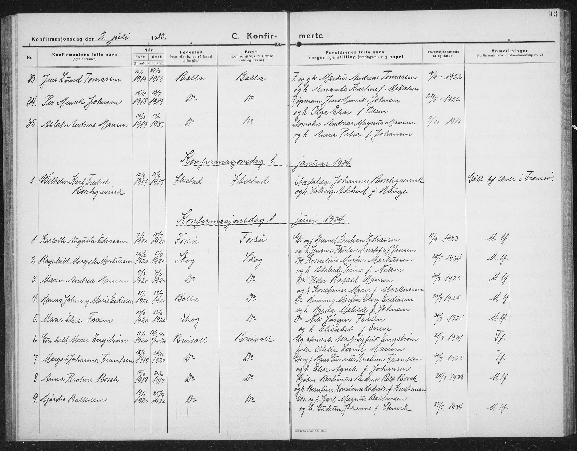 Ibestad sokneprestembete, SATØ/S-0077/H/Ha/Hab/L0011klokker: Parish register (copy) no. 11, 1930-1942, p. 93