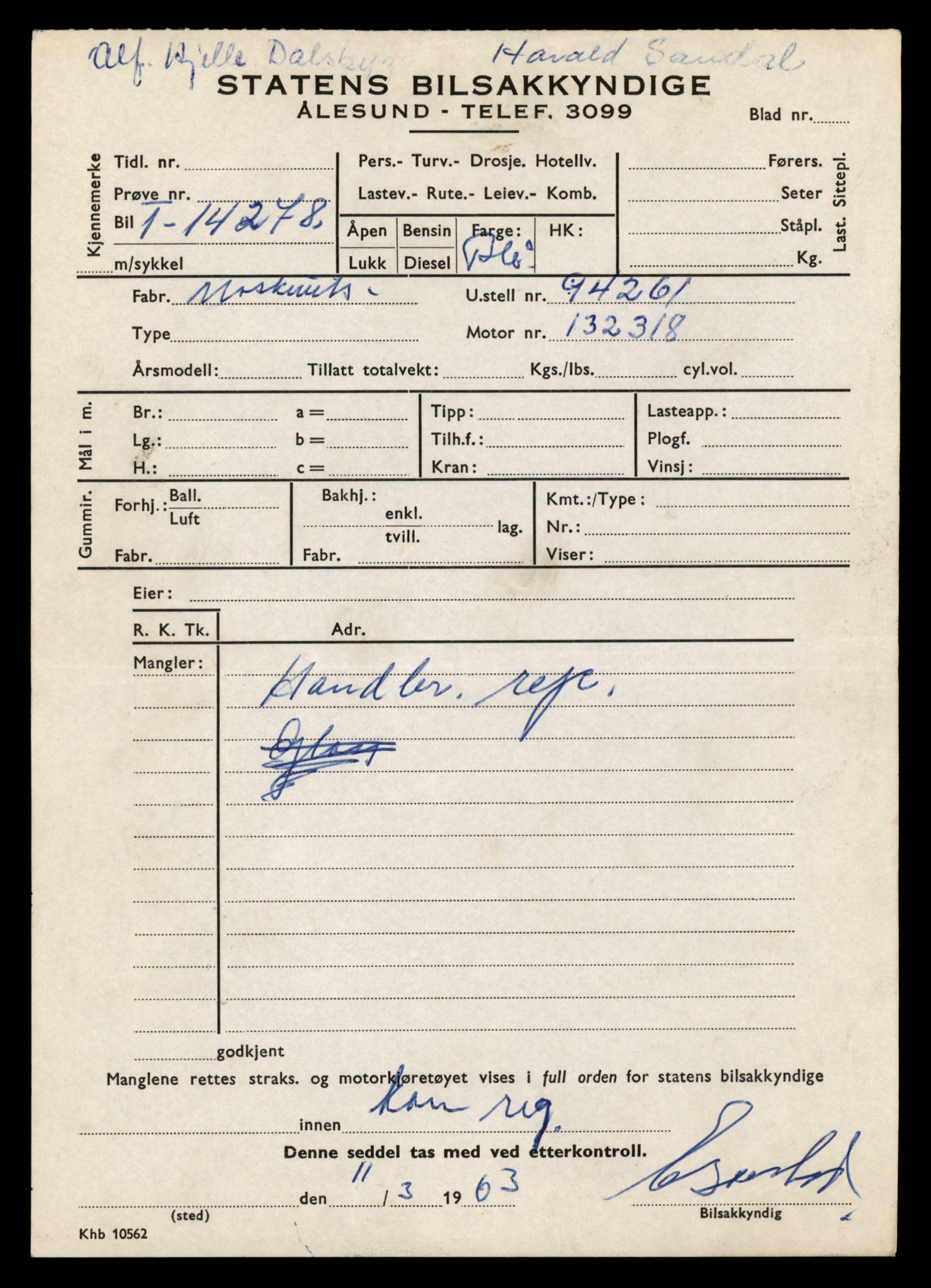 Møre og Romsdal vegkontor - Ålesund trafikkstasjon, AV/SAT-A-4099/F/Fe/L0044: Registreringskort for kjøretøy T 14205 - T 14319, 1927-1998, p. 2169