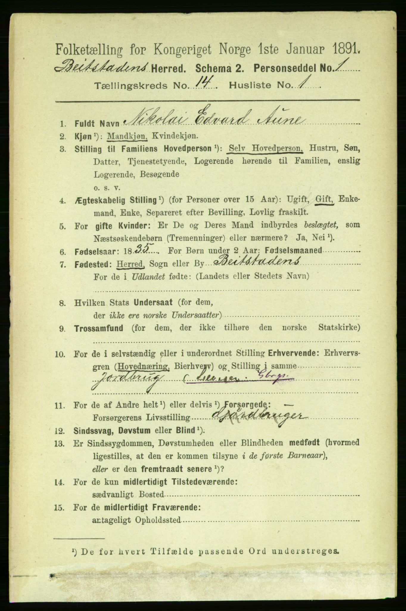 RA, 1891 census for 1727 Beitstad, 1891, p. 3850