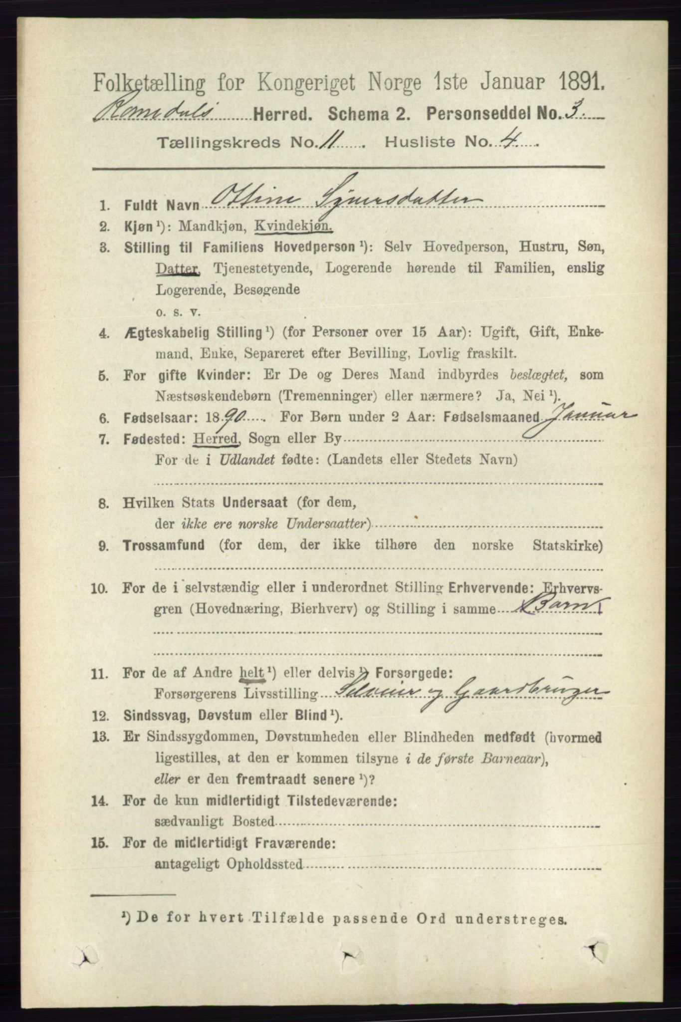 RA, 1891 census for 0416 Romedal, 1891, p. 5417