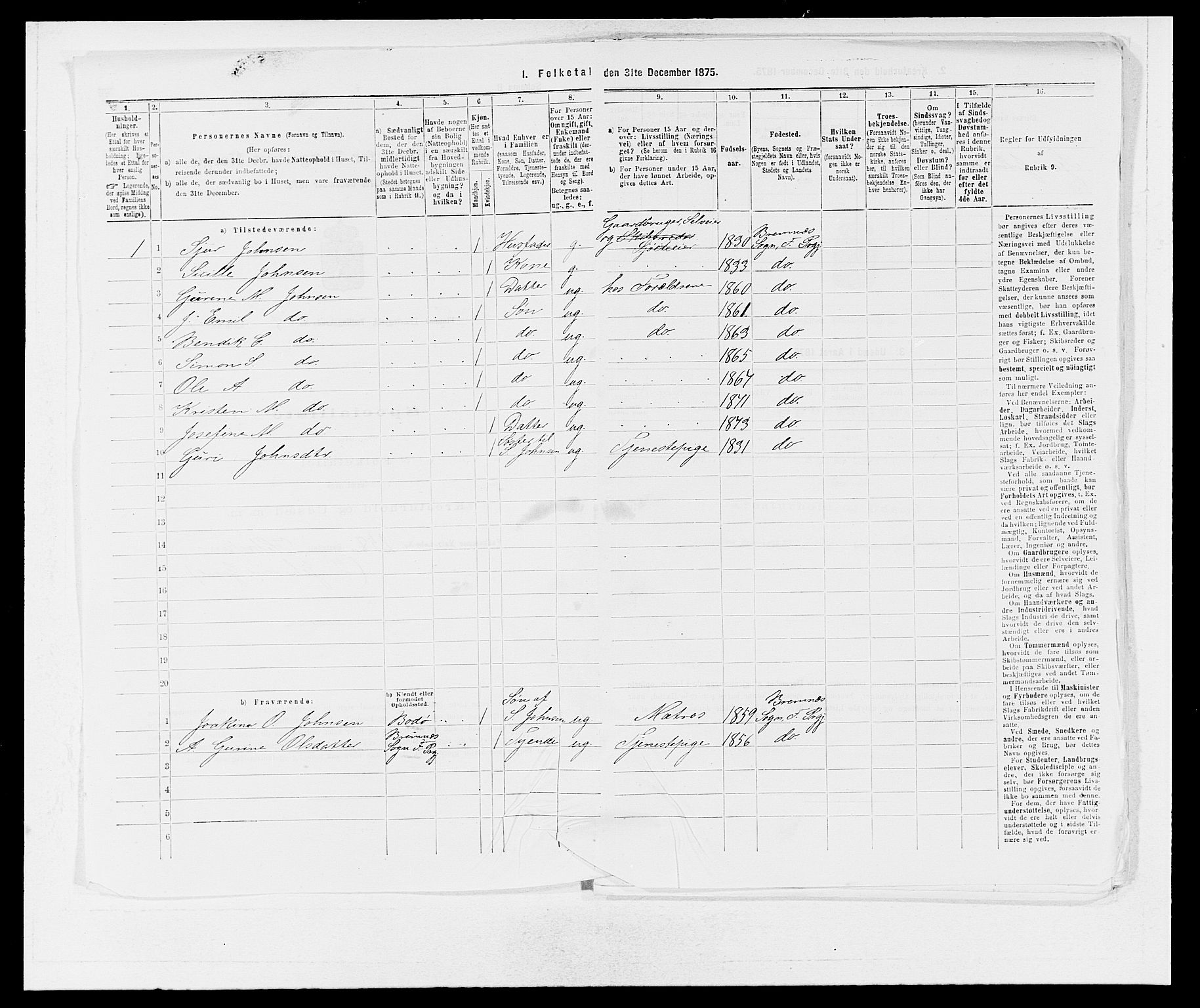 SAB, 1875 census for 1218P Finnås, 1875, p. 864