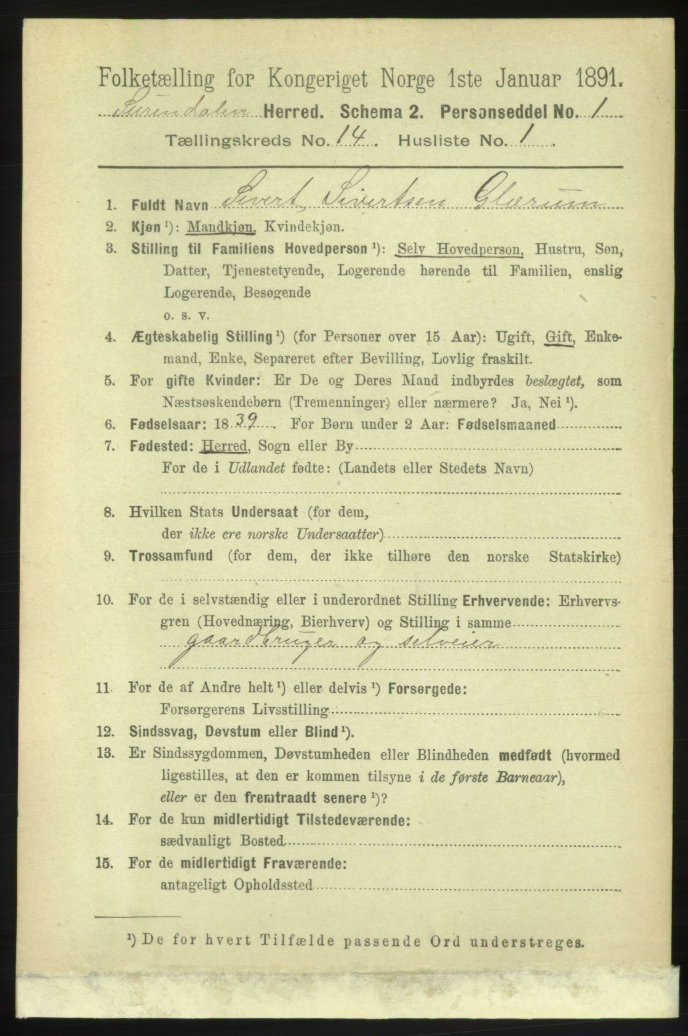 RA, 1891 census for 1566 Surnadal, 1891, p. 3504
