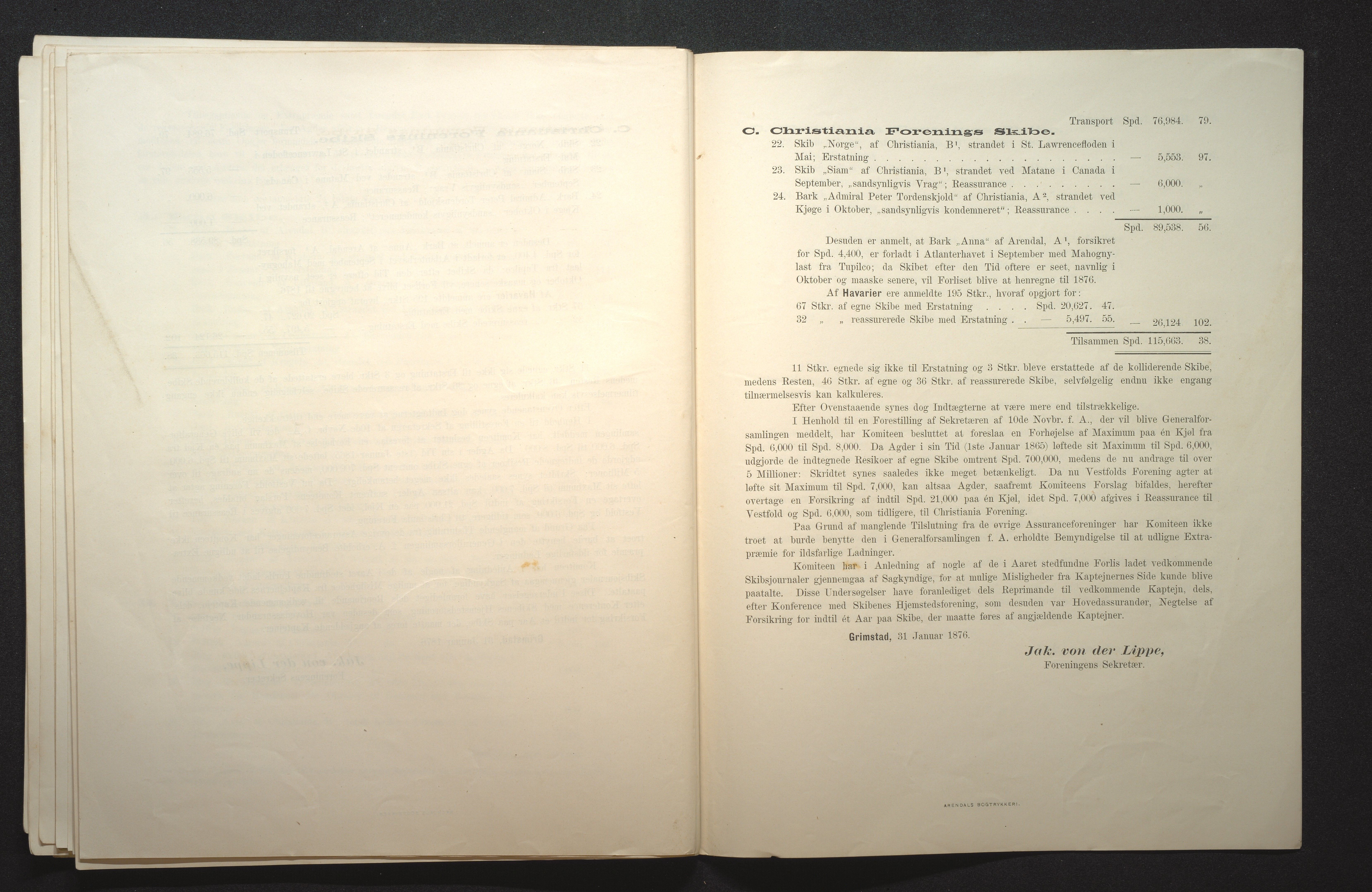 Agders Gjensidige Assuranceforening, AAKS/PA-1718/05/L0001: Regnskap, seilavdeling, pakkesak, 1855-1880