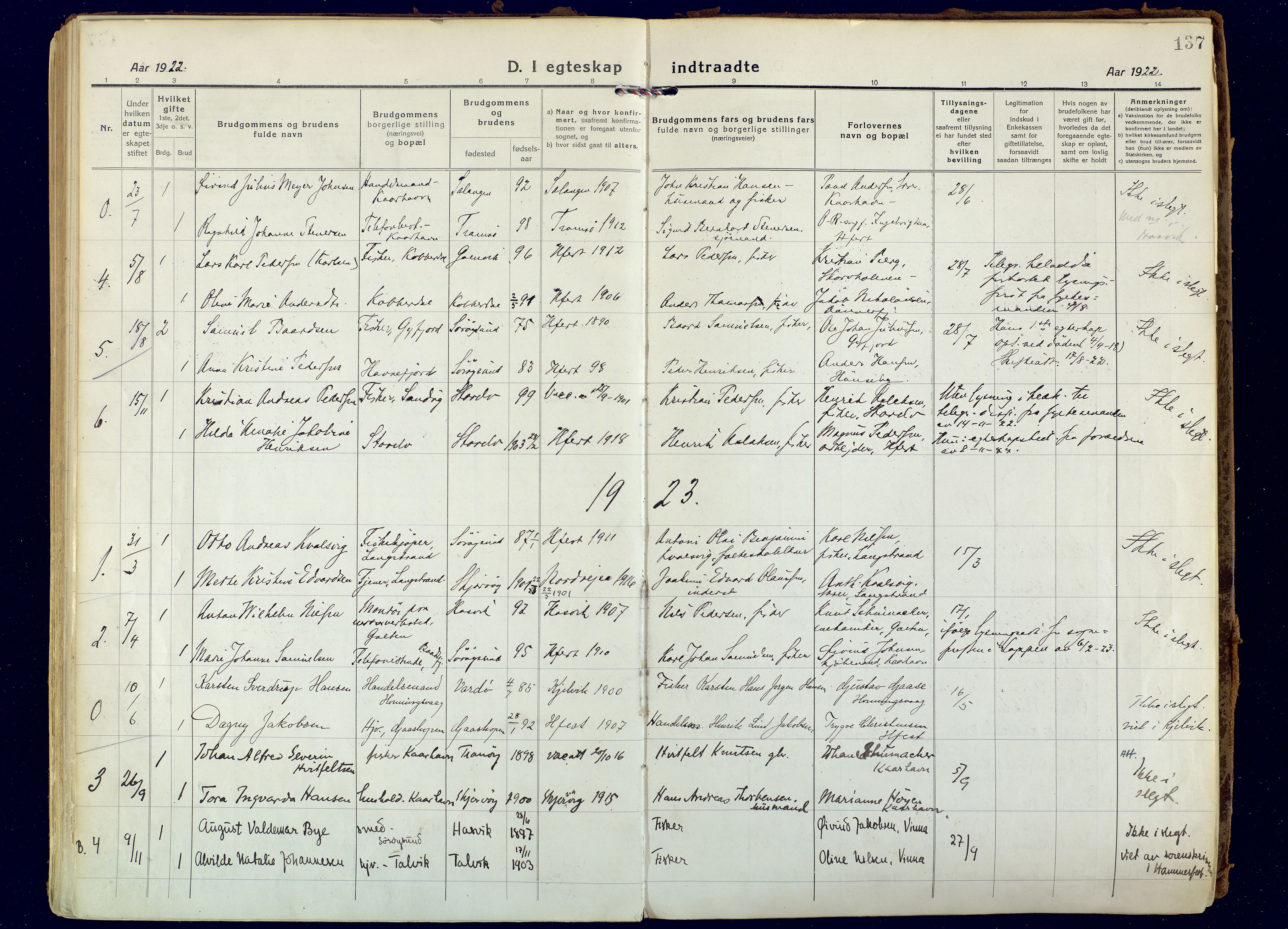 Hammerfest sokneprestkontor, SATØ/S-1347: Parish register (official) no. 18, 1918-1933, p. 137