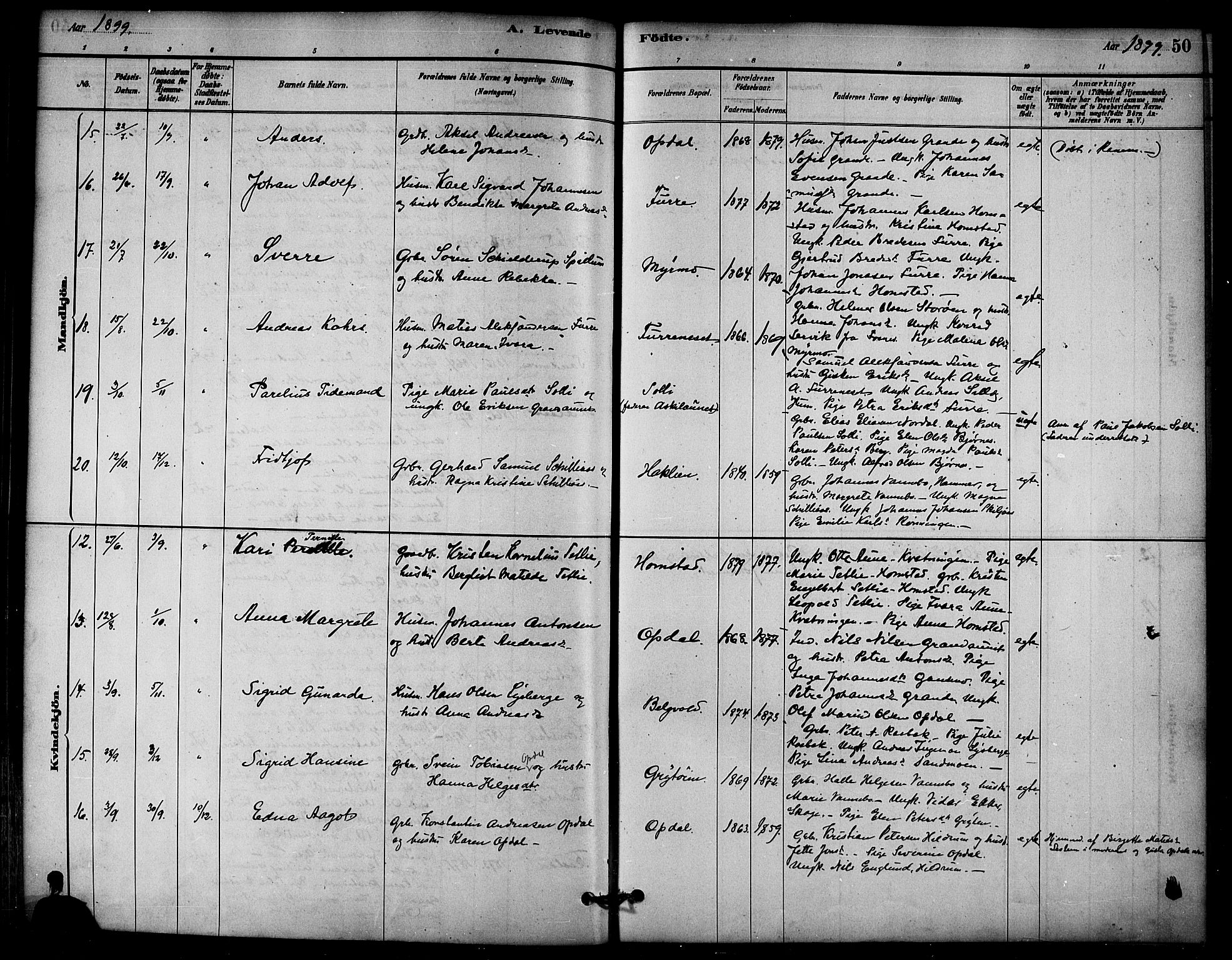 Ministerialprotokoller, klokkerbøker og fødselsregistre - Nord-Trøndelag, AV/SAT-A-1458/766/L0563: Parish register (official) no. 767A01, 1881-1899, p. 50