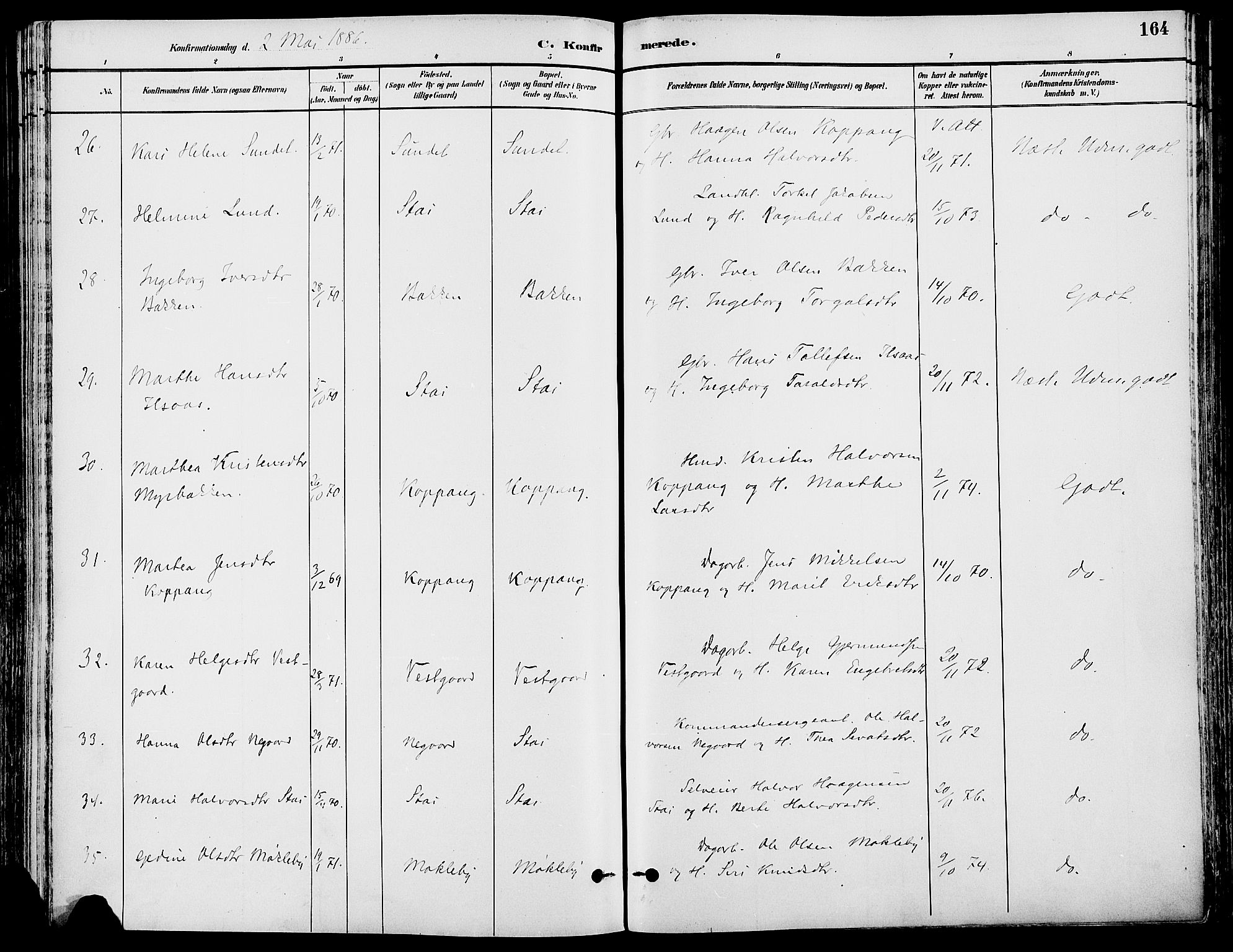 Stor-Elvdal prestekontor, AV/SAH-PREST-052/H/Ha/Haa/L0002: Parish register (official) no. 2, 1882-1907, p. 164