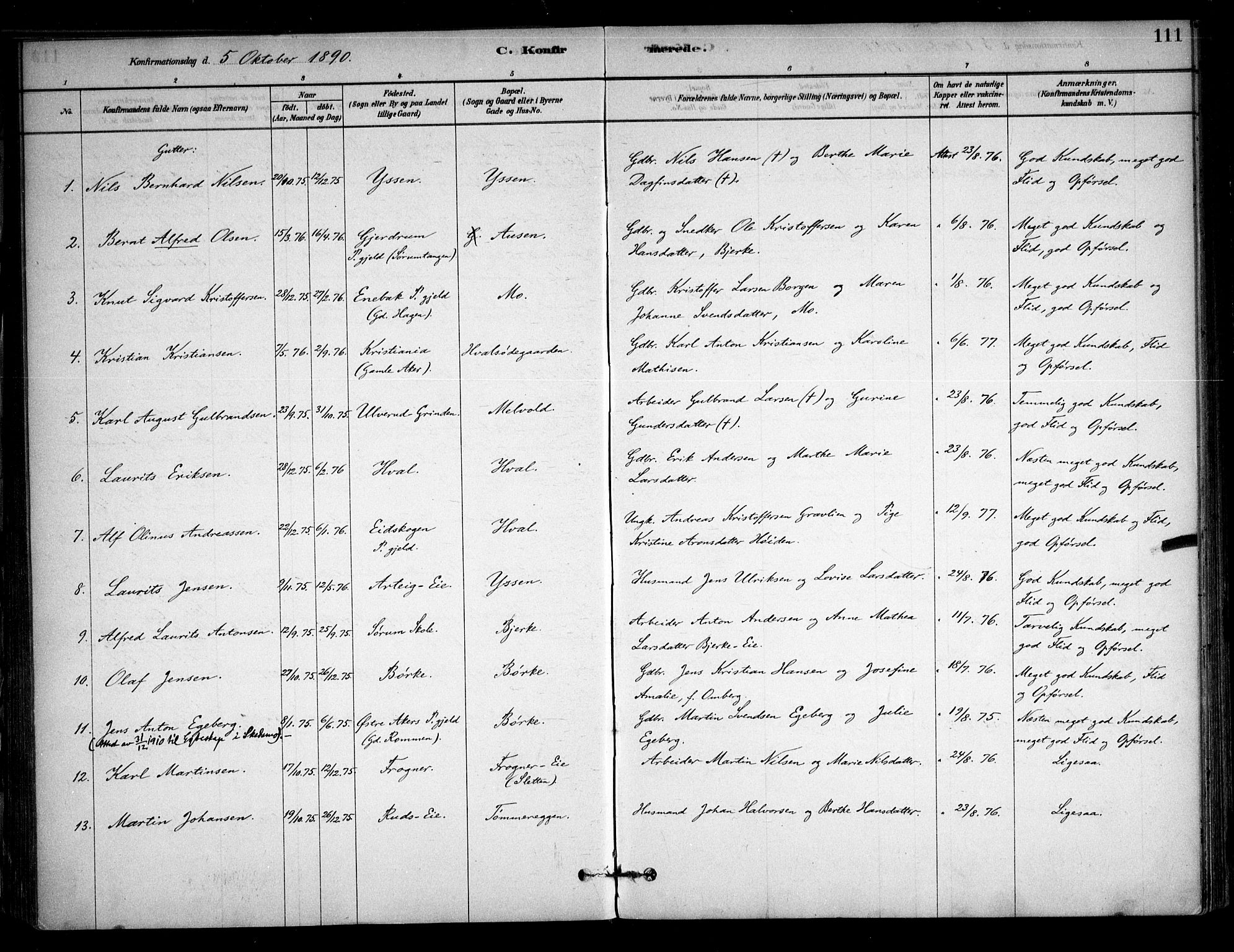 Sørum prestekontor Kirkebøker, SAO/A-10303/F/Fb/L0001: Parish register (official) no. II 1, 1878-1915, p. 111