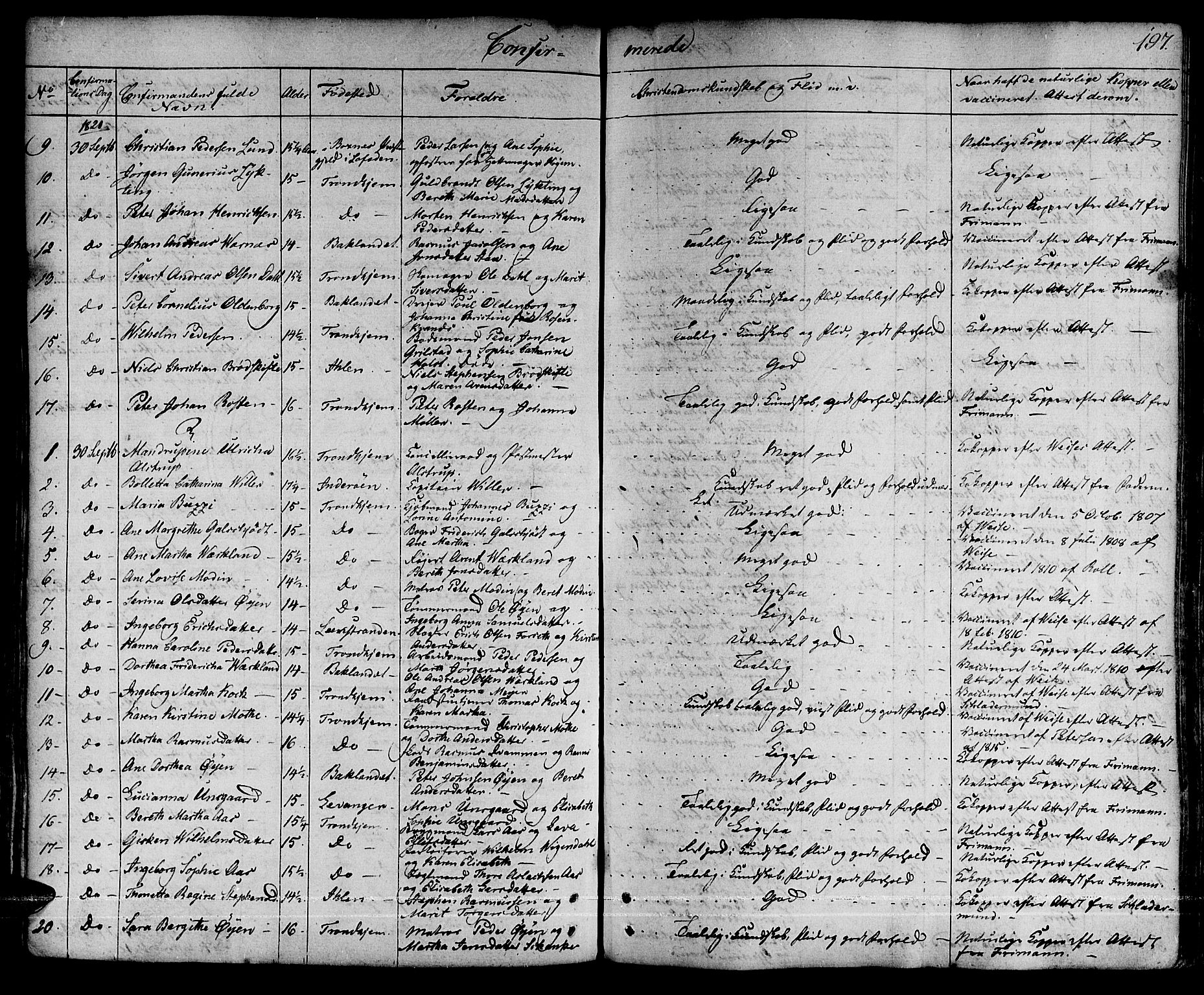 Ministerialprotokoller, klokkerbøker og fødselsregistre - Sør-Trøndelag, SAT/A-1456/601/L0045: Parish register (official) no. 601A13, 1821-1831, p. 197