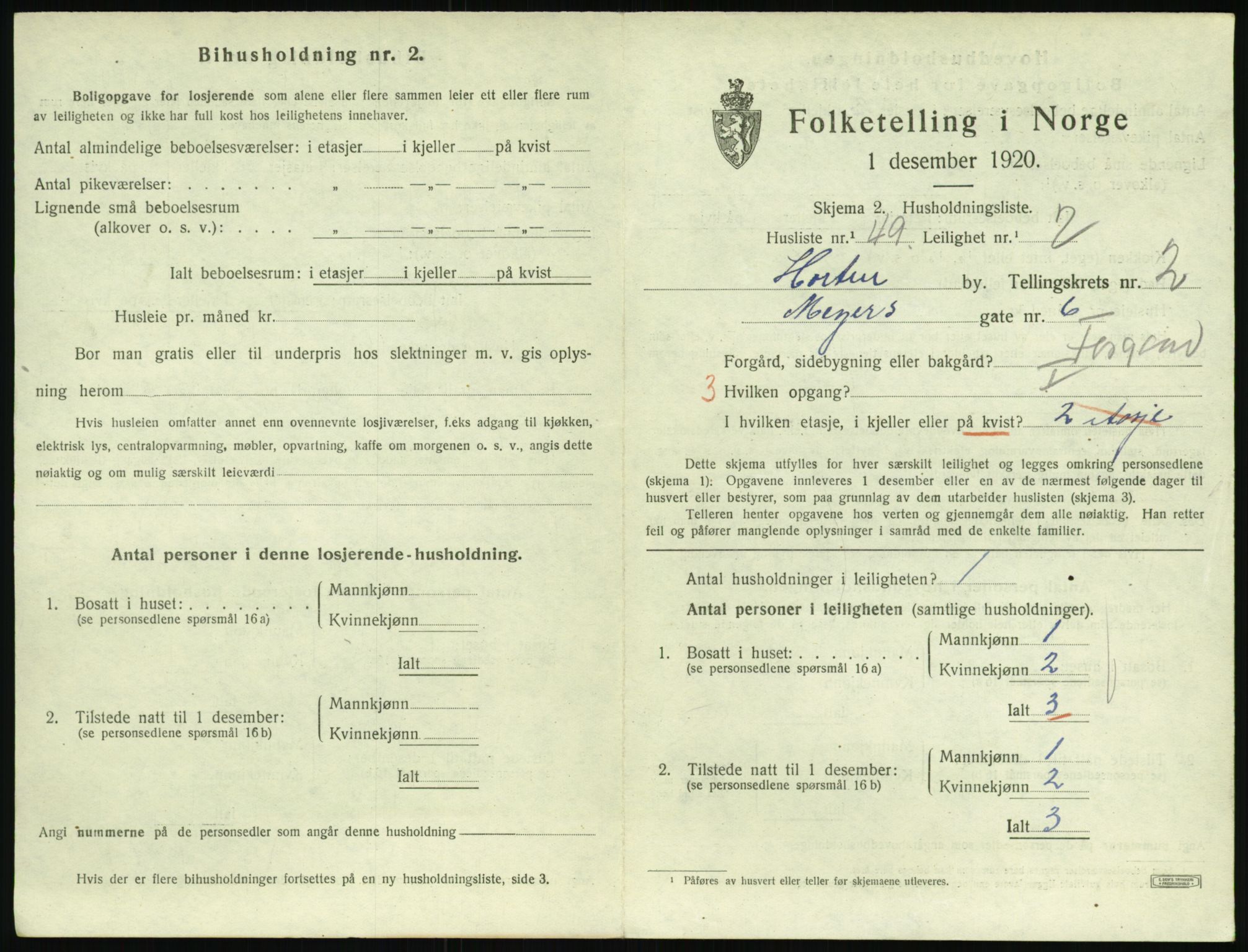 SAKO, 1920 census for Horten, 1920, p. 3505