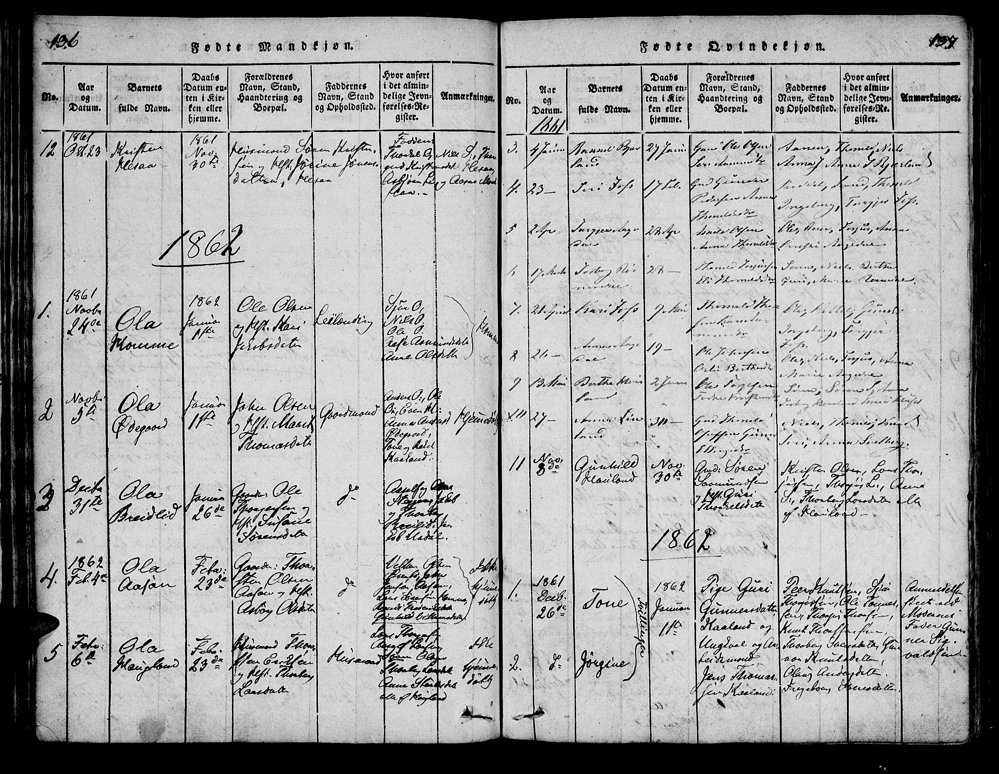 Bjelland sokneprestkontor, SAK/1111-0005/F/Fa/Faa/L0002: Parish register (official) no. A 2, 1816-1866, p. 136-137