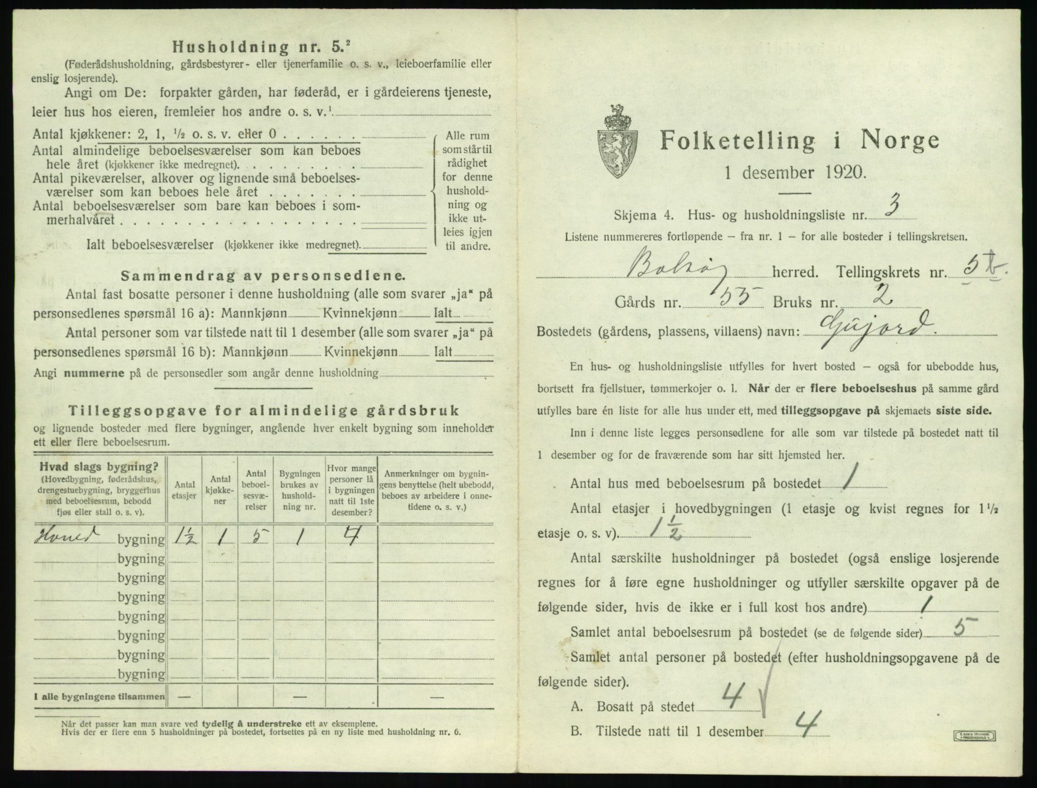 SAT, 1920 census for Bolsøy, 1920, p. 905