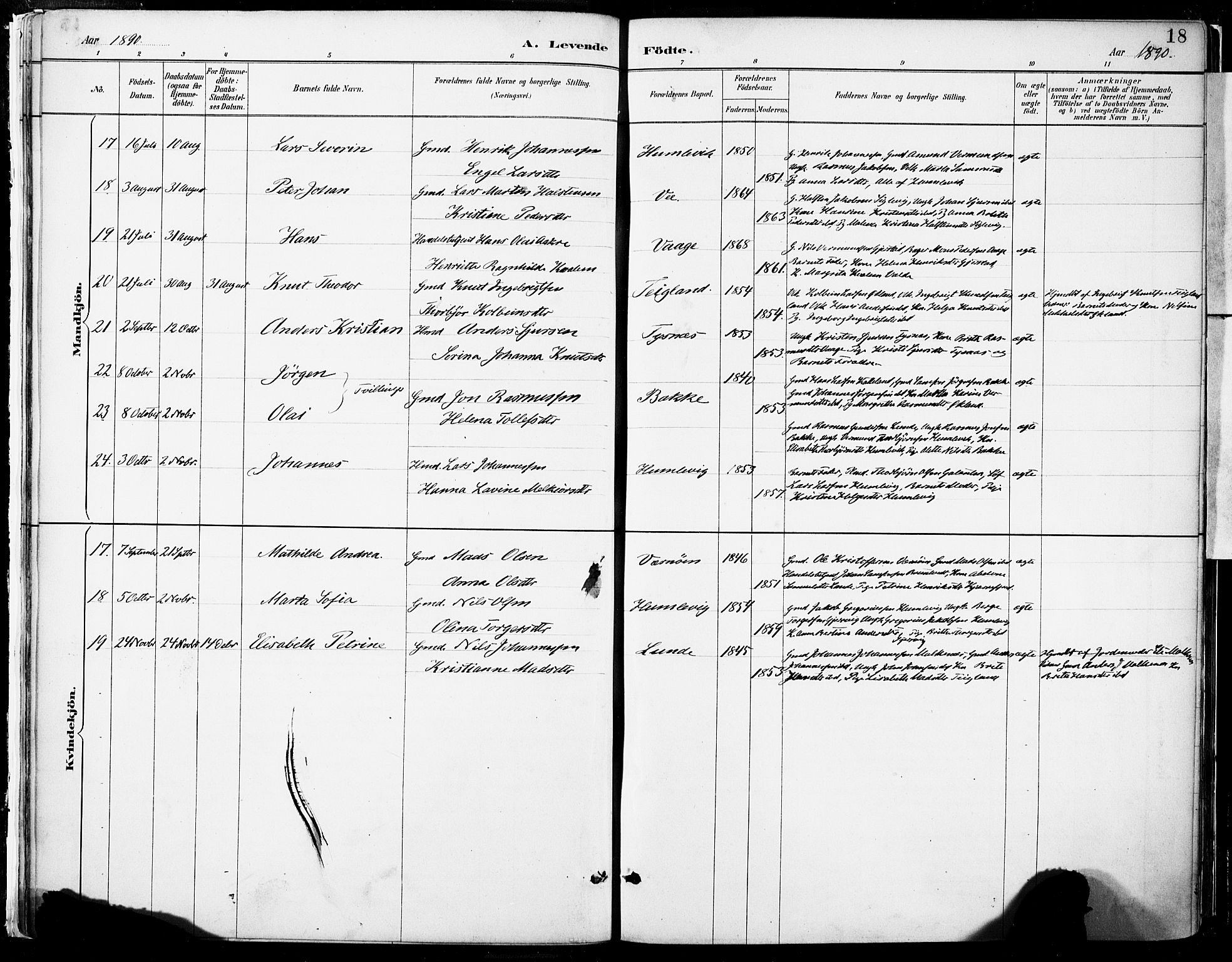 Tysnes sokneprestembete, AV/SAB-A-78601/H/Haa: Parish register (official) no. B 1, 1887-1906, p. 18