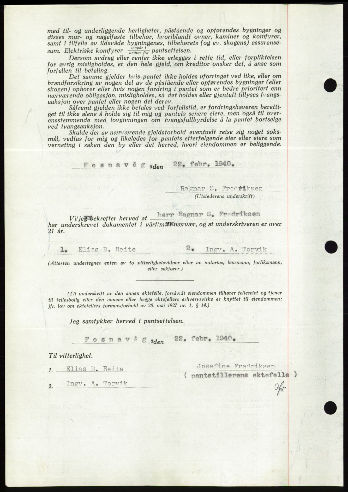 Søre Sunnmøre sorenskriveri, AV/SAT-A-4122/1/2/2C/L0069: Mortgage book no. 63, 1939-1940, Diary no: : 225/1940