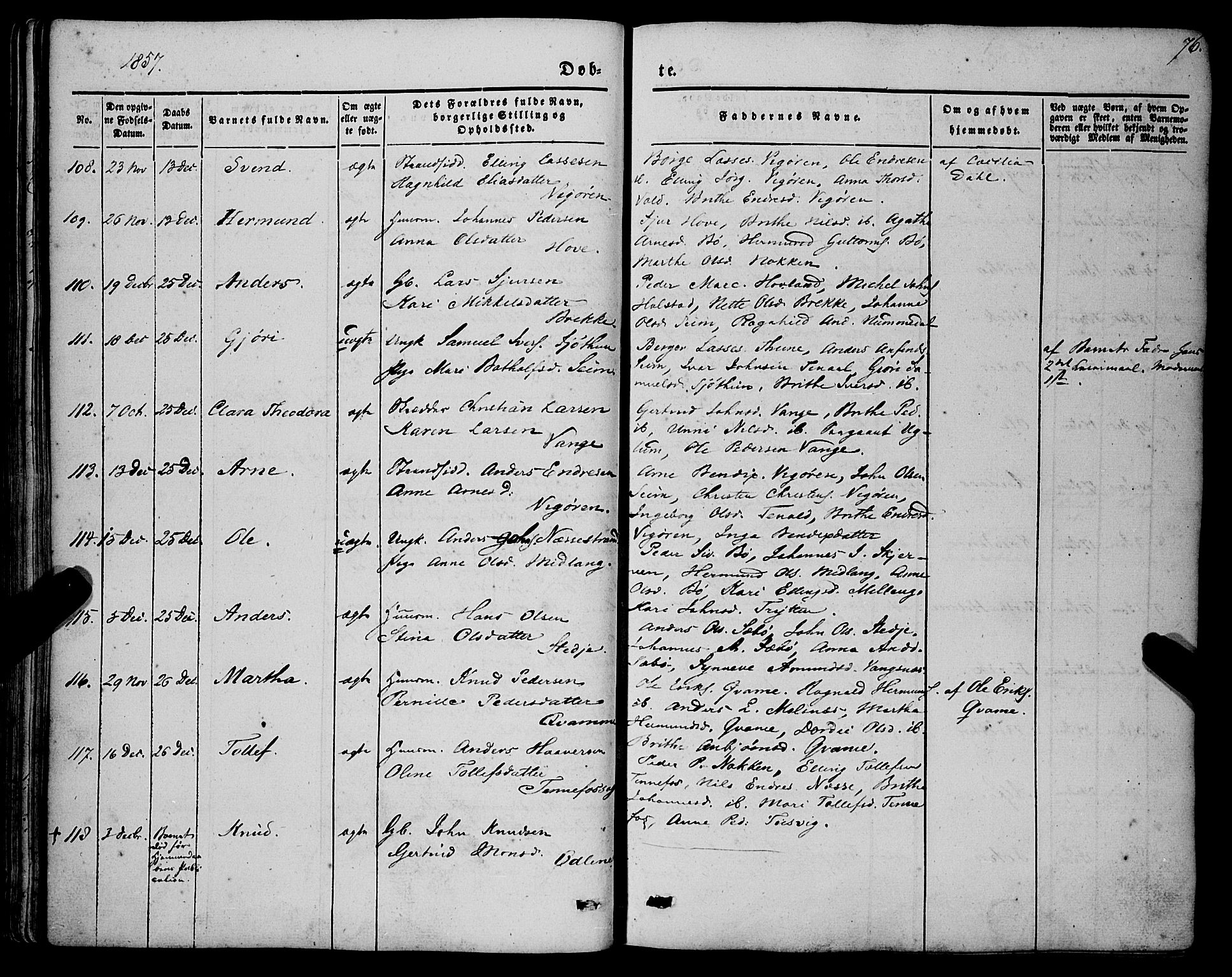 Vik sokneprestembete, AV/SAB-A-81501/H/Haa/Haaa/L0008: Parish register (official) no. A 8, 1846-1865, p. 76