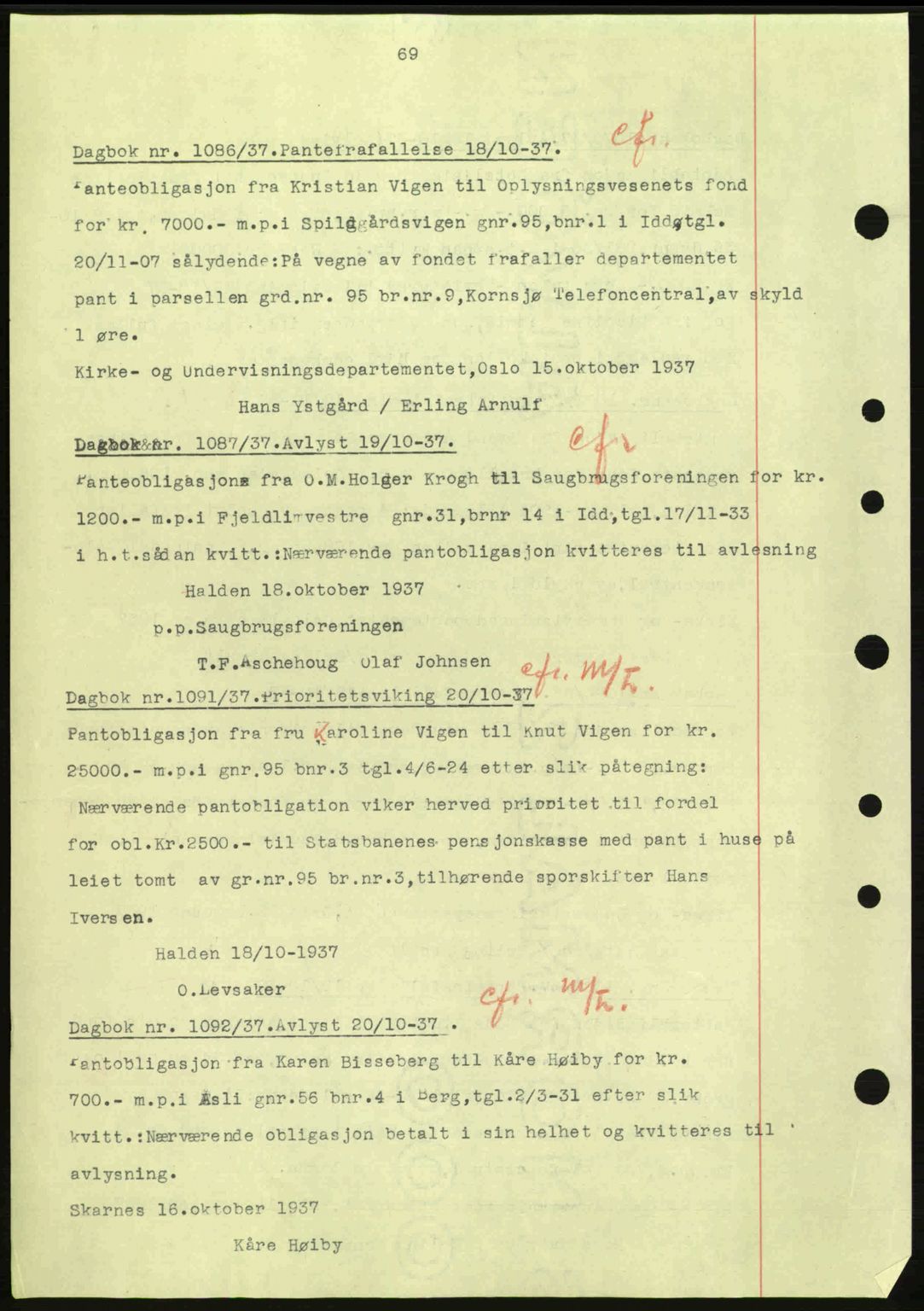 Idd og Marker sorenskriveri, AV/SAO-A-10283/G/Gb/Gbc/L0001: Mortgage book no. B1-3, 1936-1939, Diary no: : 1086/1937