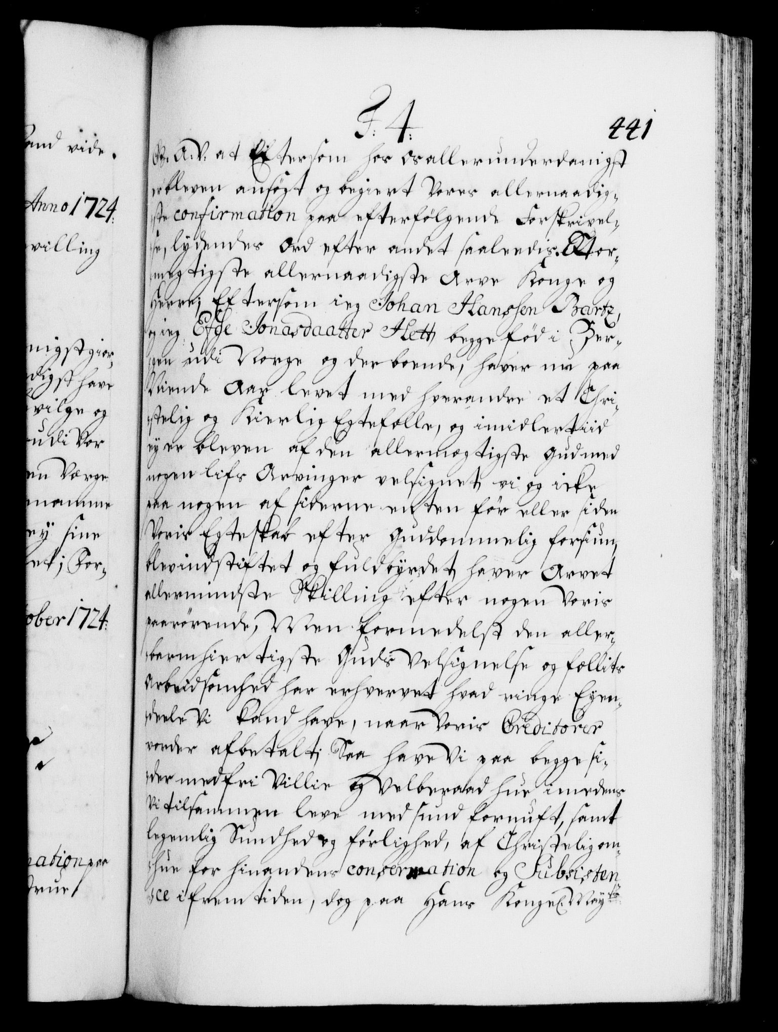 Danske Kanselli 1572-1799, AV/RA-EA-3023/F/Fc/Fca/Fcaa/L0024: Norske registre, 1723-1725, p. 441a