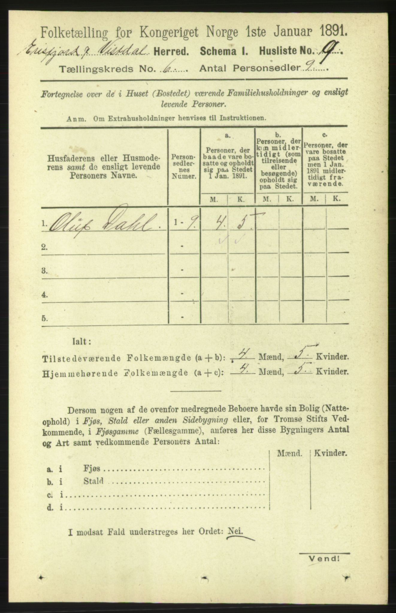 RA, 1891 census for 1542 Eresfjord og Vistdal, 1891, p. 1464