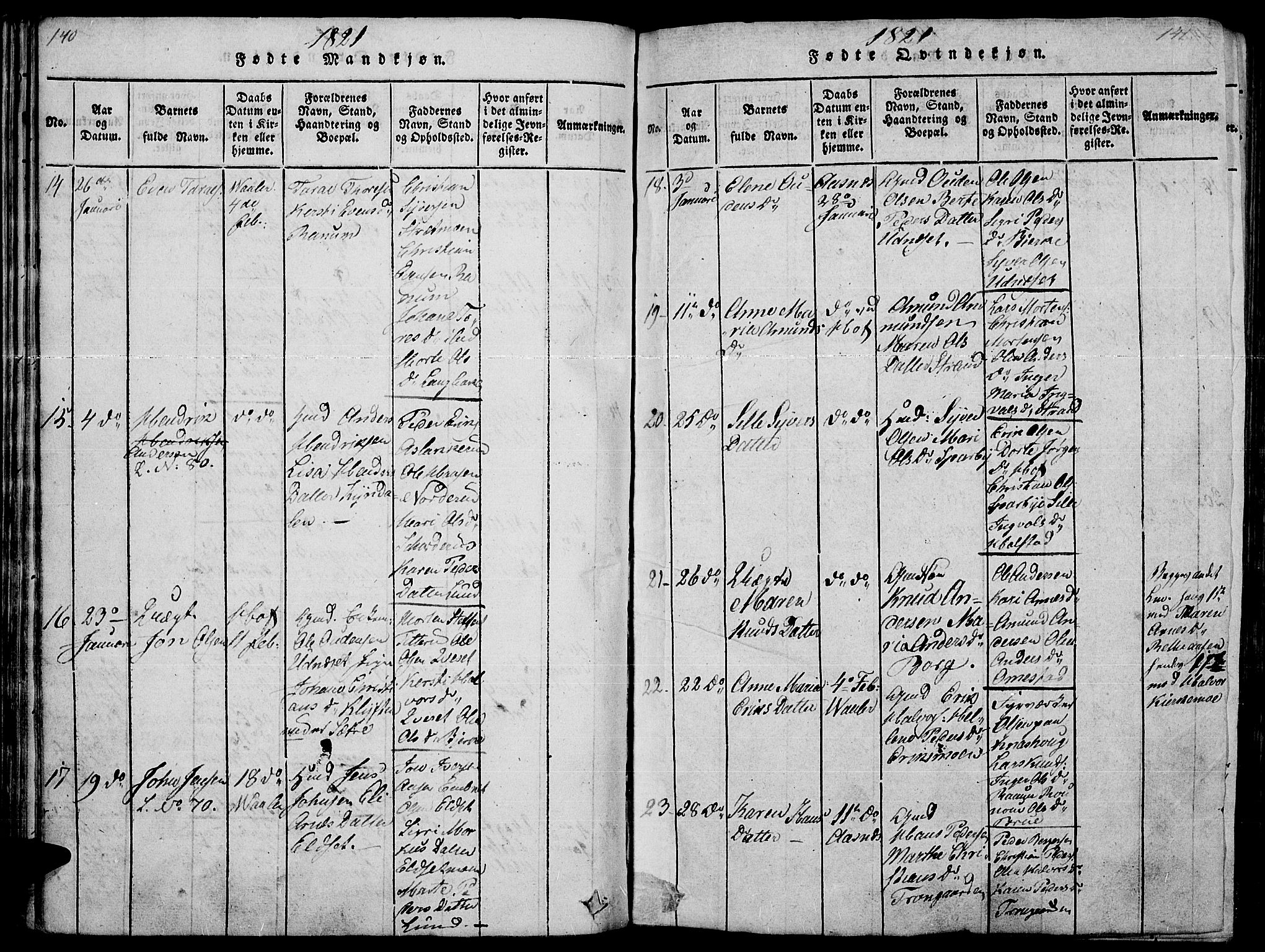 Hof prestekontor, AV/SAH-PREST-038/H/Ha/Haa/L0005: Parish register (official) no. 5, 1816-1822, p. 140-141