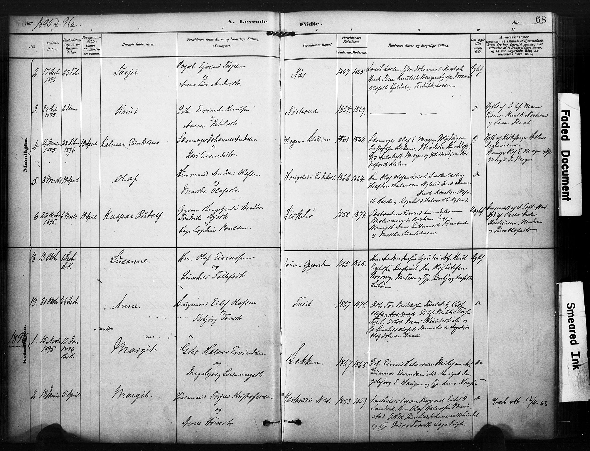 Kviteseid kirkebøker, SAKO/A-276/F/Fa/L0008: Parish register (official) no. I 8, 1882-1903, p. 68