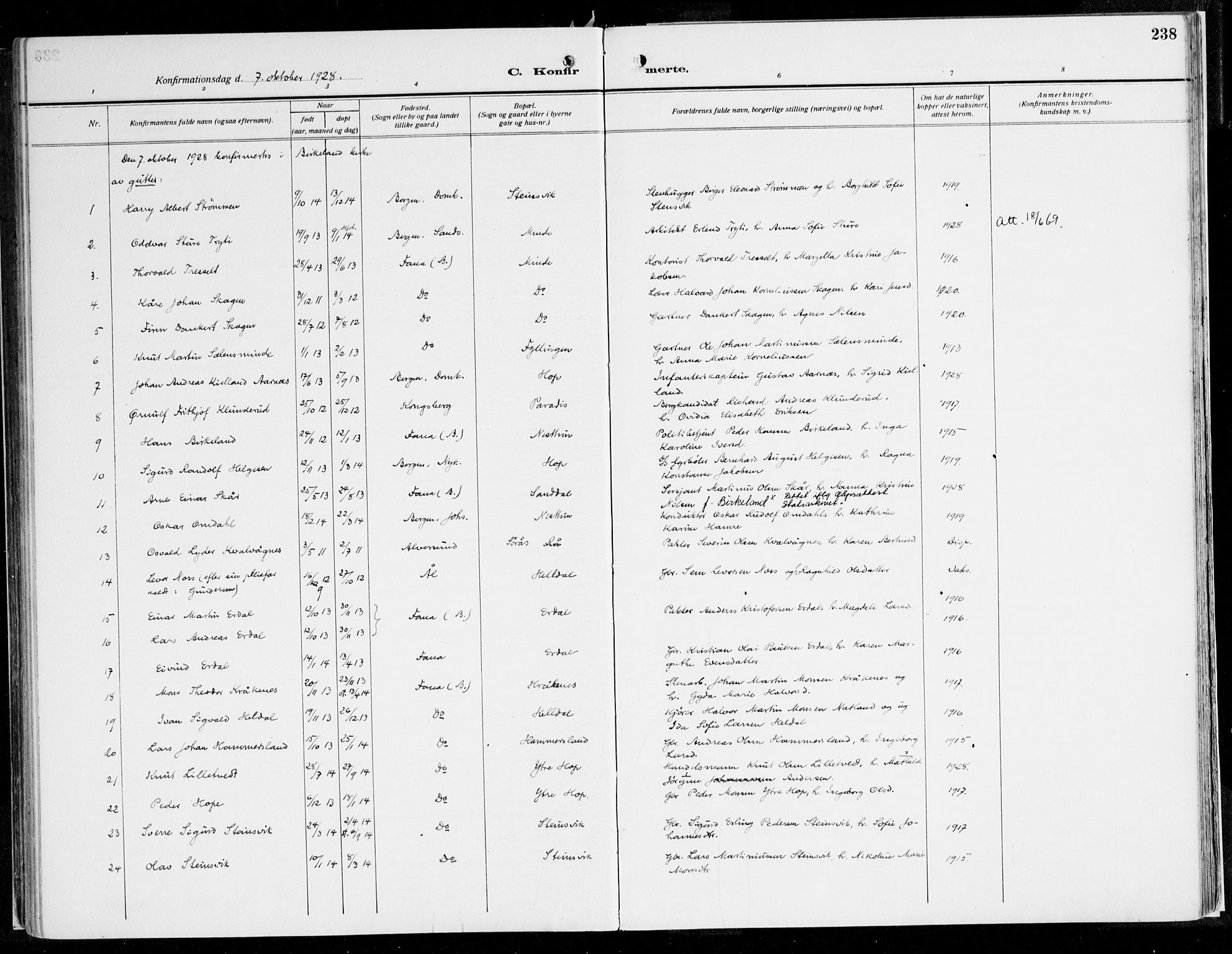 Fana Sokneprestembete, AV/SAB-A-75101/H/Haa/Haaj/L0001: Parish register (official) no. J 1, 1921-1935, p. 238