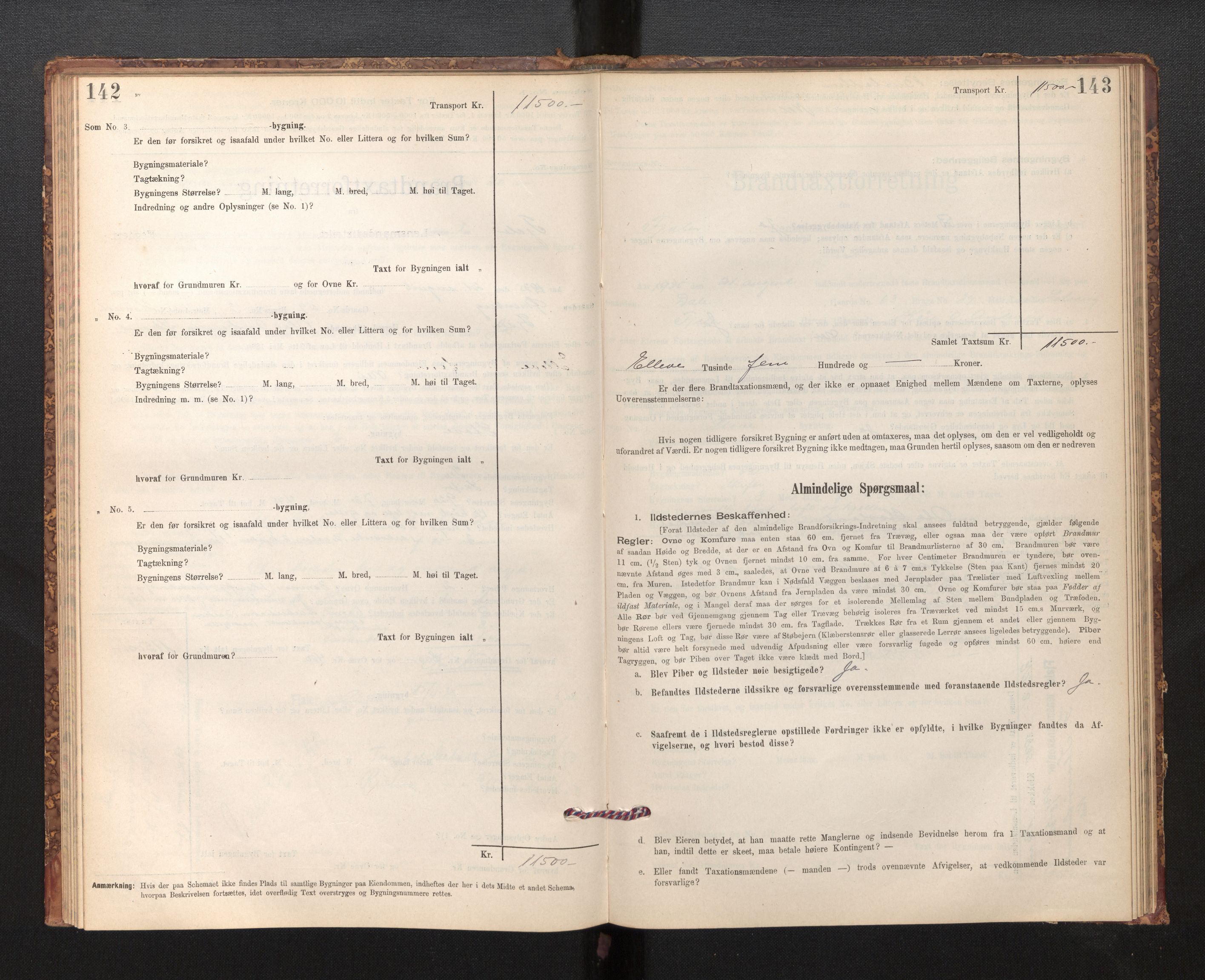 Lensmannen i Fjaler, AV/SAB-A-27201/0012/L0006: Branntakstprotokoll, skjematakst, 1895-1937, p. 142-143