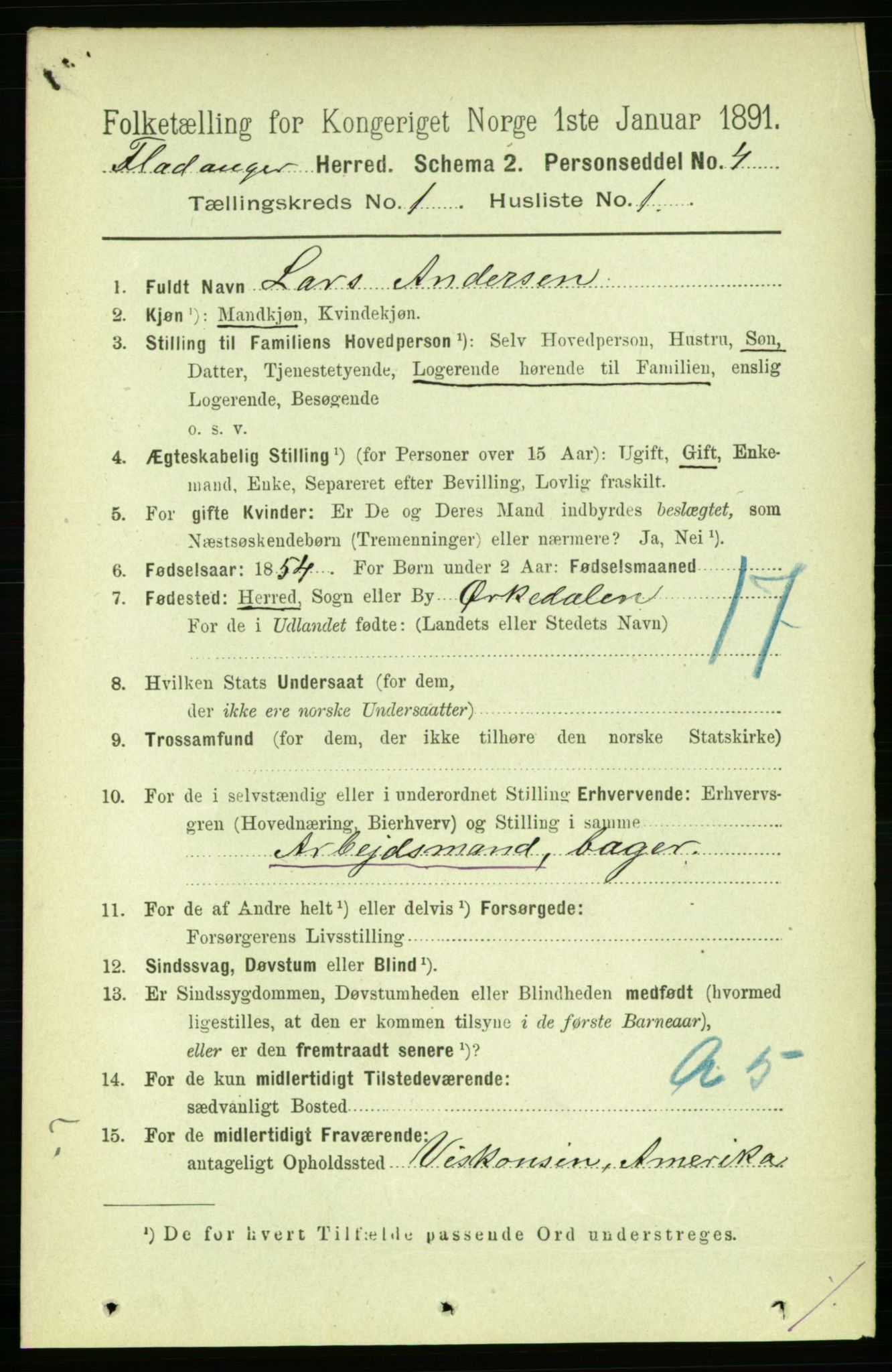 RA, 1891 census for 1749 Flatanger, 1891, p. 106