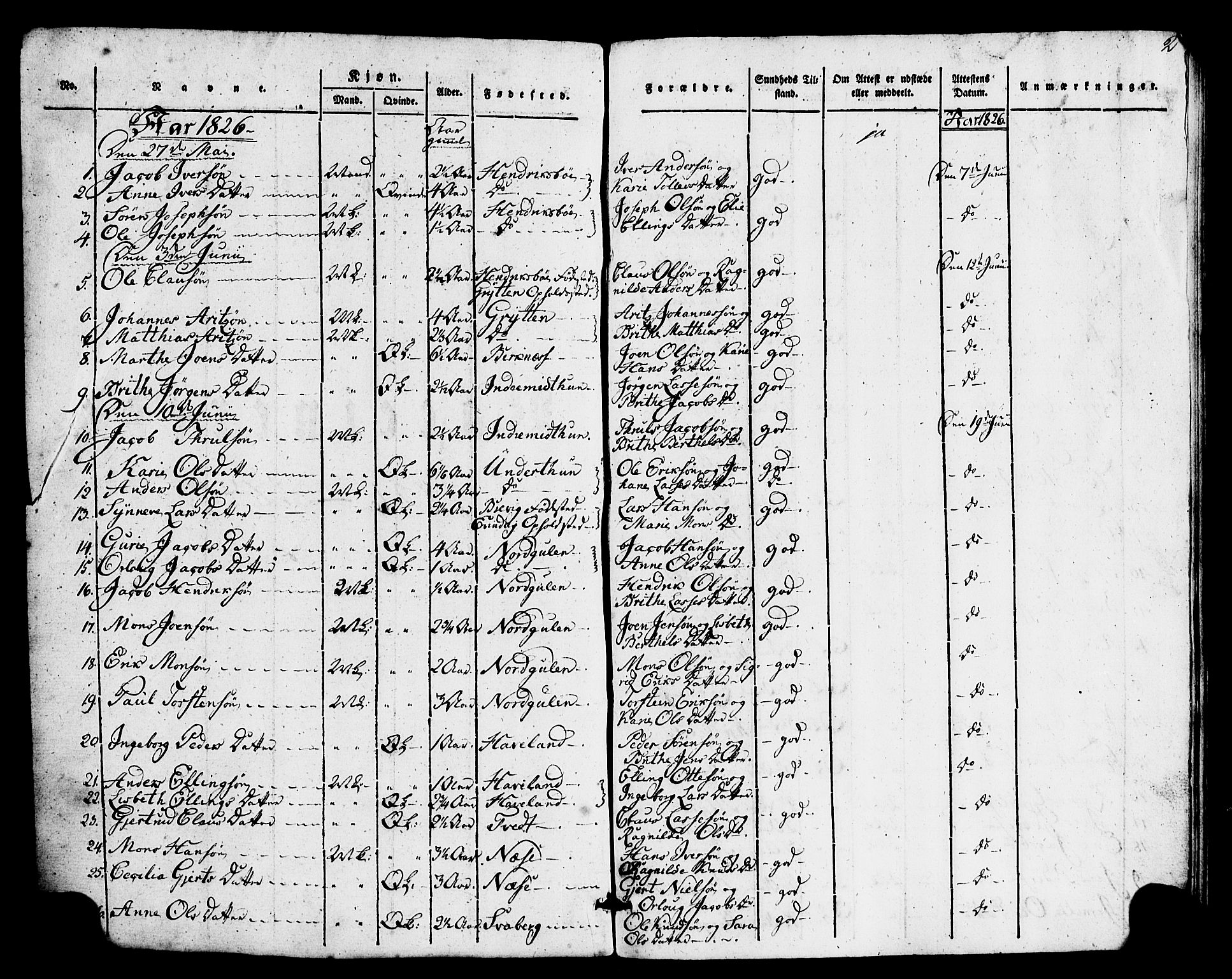 Gulen sokneprestembete, SAB/A-80201/H/Haa/Haaa/L0026: Parish register (official) no. A 26, 1826-1842, p. 2