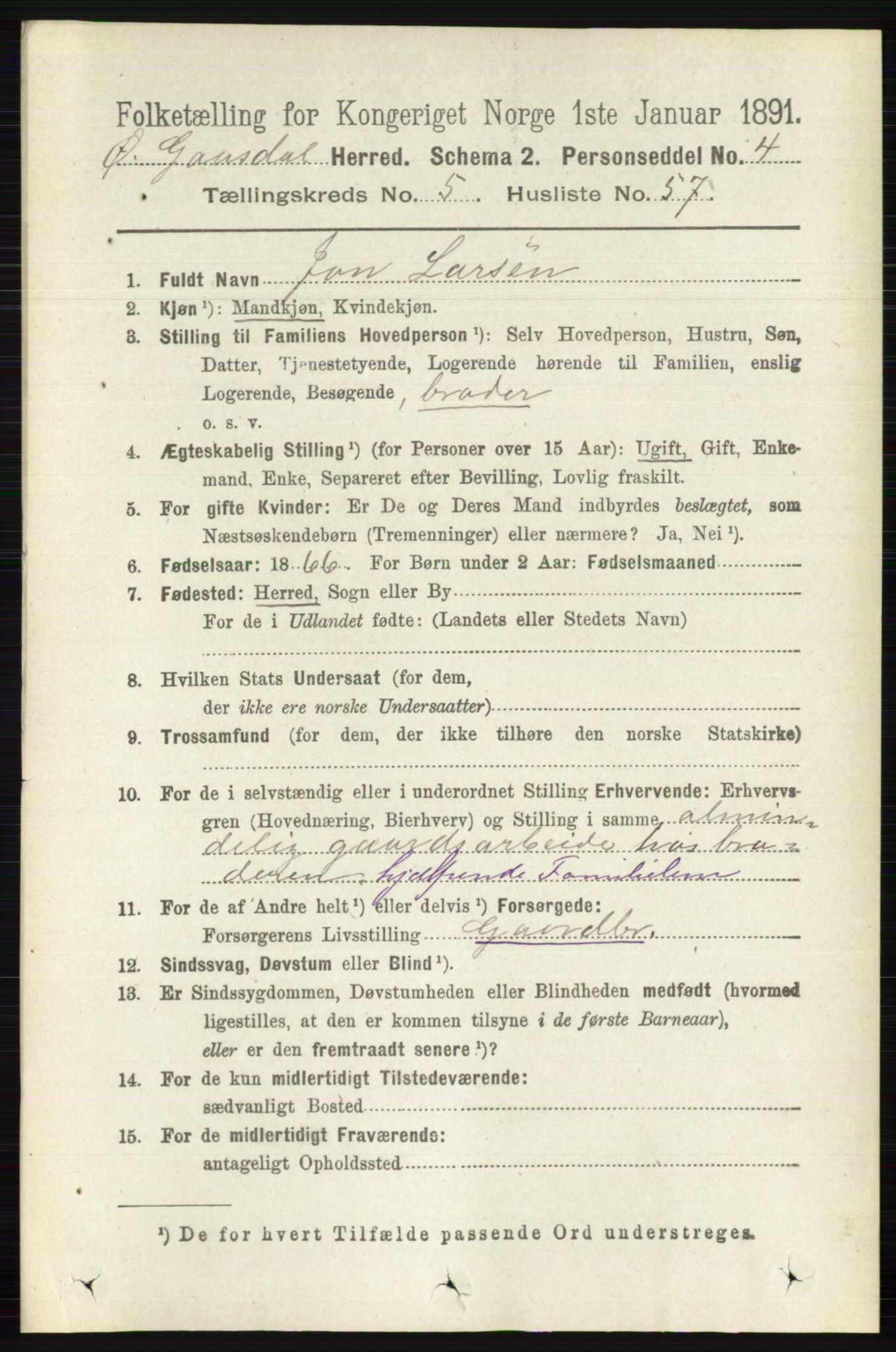 RA, 1891 census for 0522 Østre Gausdal, 1891, p. 3314