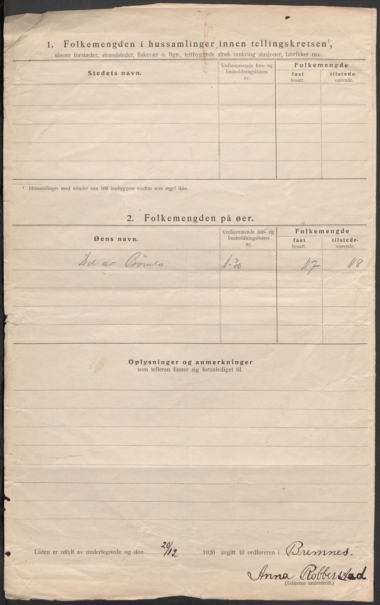 SAB, 1920 census for Bremnes, 1920, p. 34