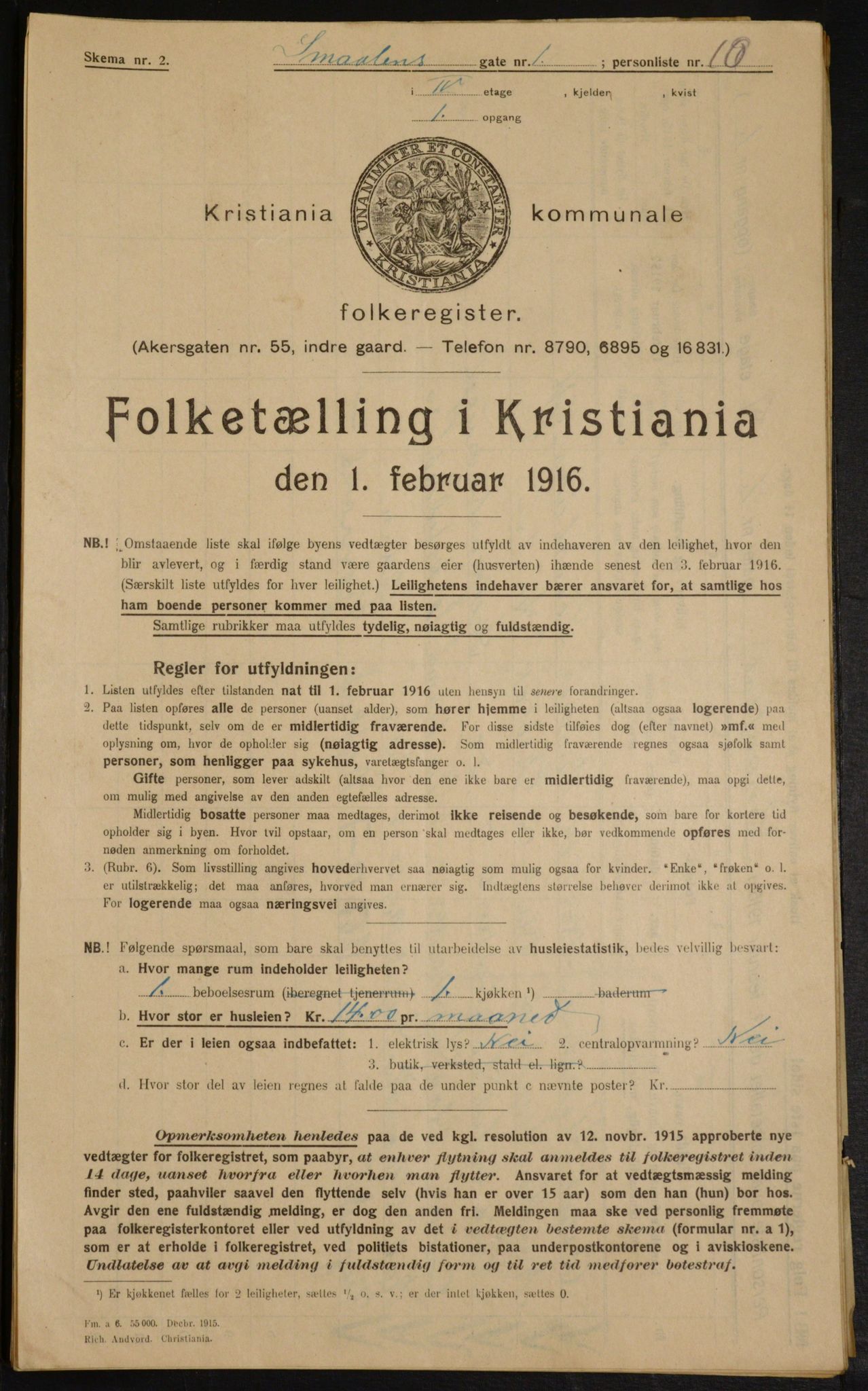 OBA, Municipal Census 1916 for Kristiania, 1916, p. 100167