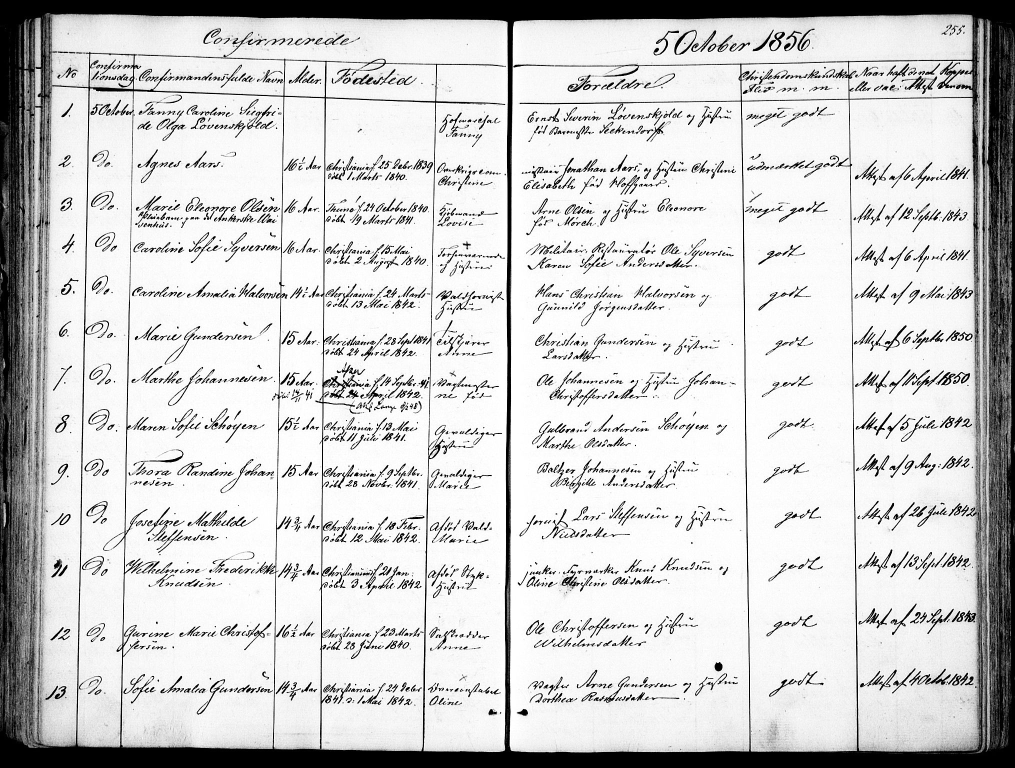 Garnisonsmenigheten Kirkebøker, AV/SAO-A-10846/F/Fa/L0008: Parish register (official) no. 8, 1842-1859, p. 255