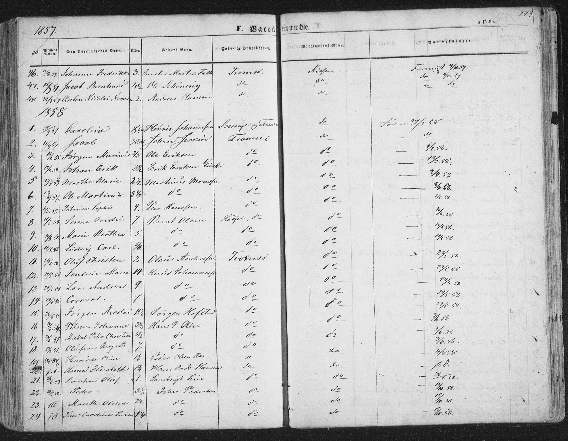 Tromsø sokneprestkontor/stiftsprosti/domprosti, SATØ/S-1343/G/Ga/L0011kirke: Parish register (official) no. 11, 1856-1865, p. 273