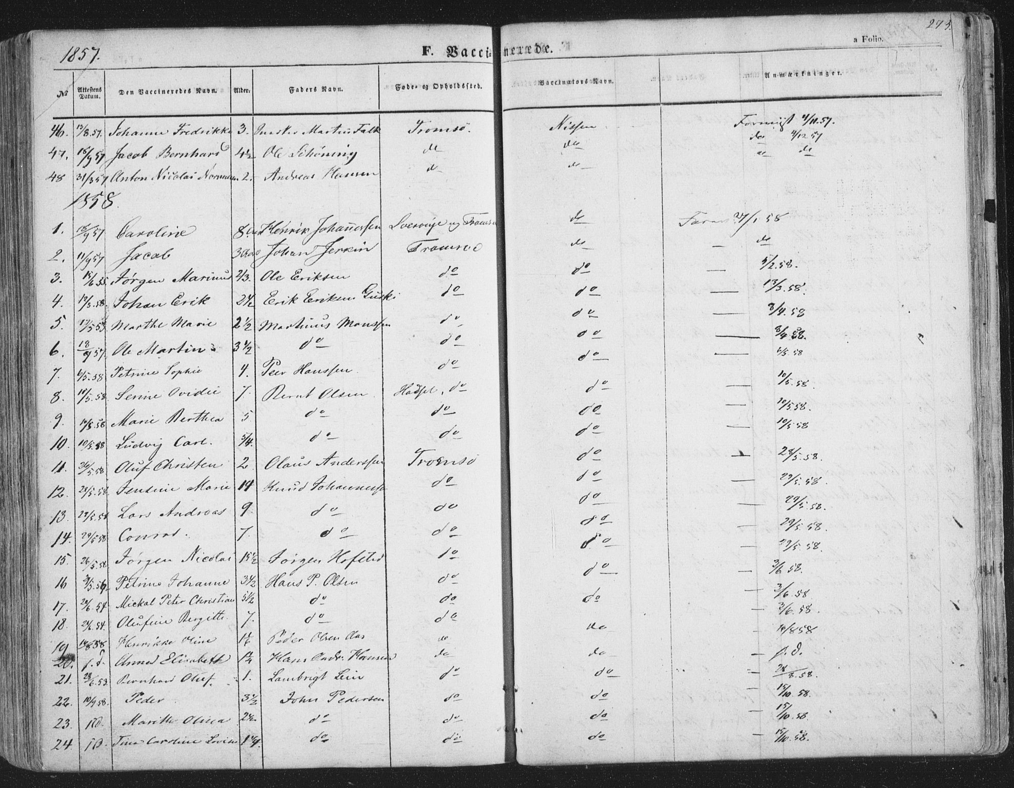 Tromsø sokneprestkontor/stiftsprosti/domprosti, AV/SATØ-S-1343/G/Ga/L0011kirke: Parish register (official) no. 11, 1856-1865, p. 273