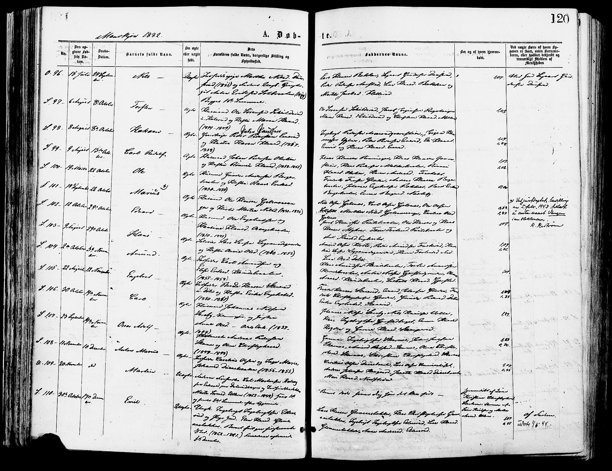 Sør-Odal prestekontor, AV/SAH-PREST-030/H/Ha/Haa/L0005: Parish register (official) no. 5, 1876-1885, p. 120