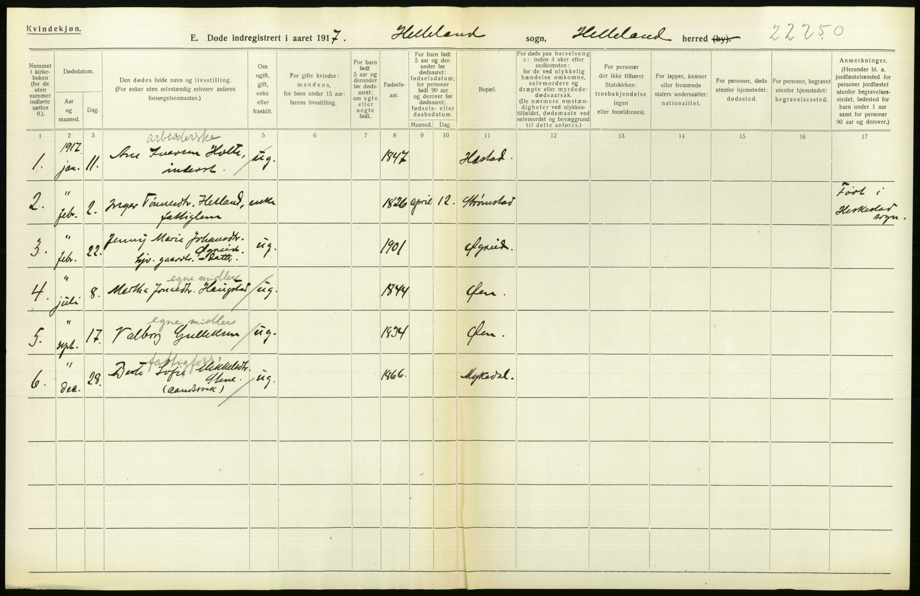 Statistisk sentralbyrå, Sosiodemografiske emner, Befolkning, RA/S-2228/D/Df/Dfb/Dfbg/L0033: Stavanger amt: Døde, dødfødte. Bygder og byer., 1917, p. 182