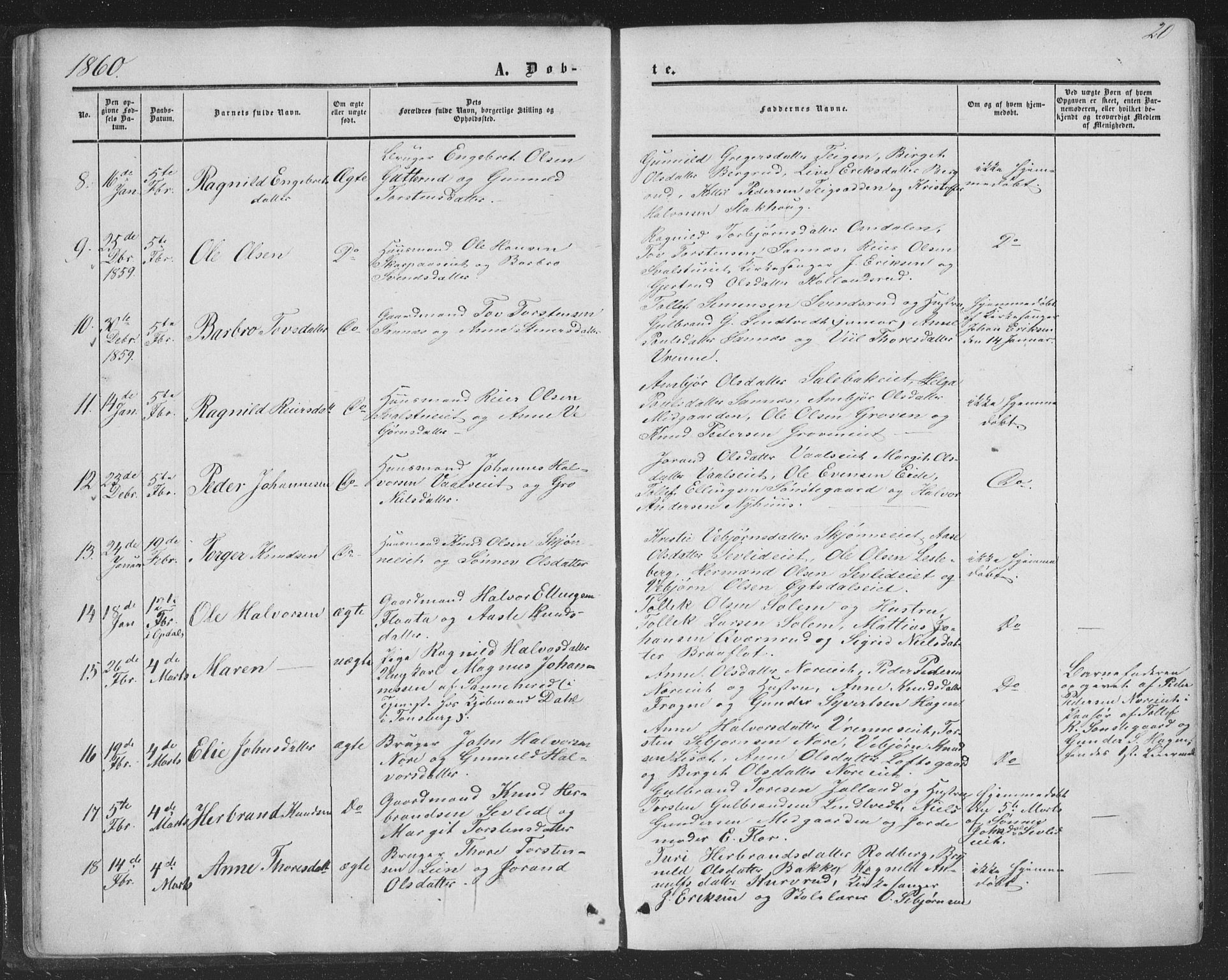 Nore kirkebøker, AV/SAKO-A-238/F/Fa/L0002: Parish register (official) no. I 2, 1856-1871, p. 20