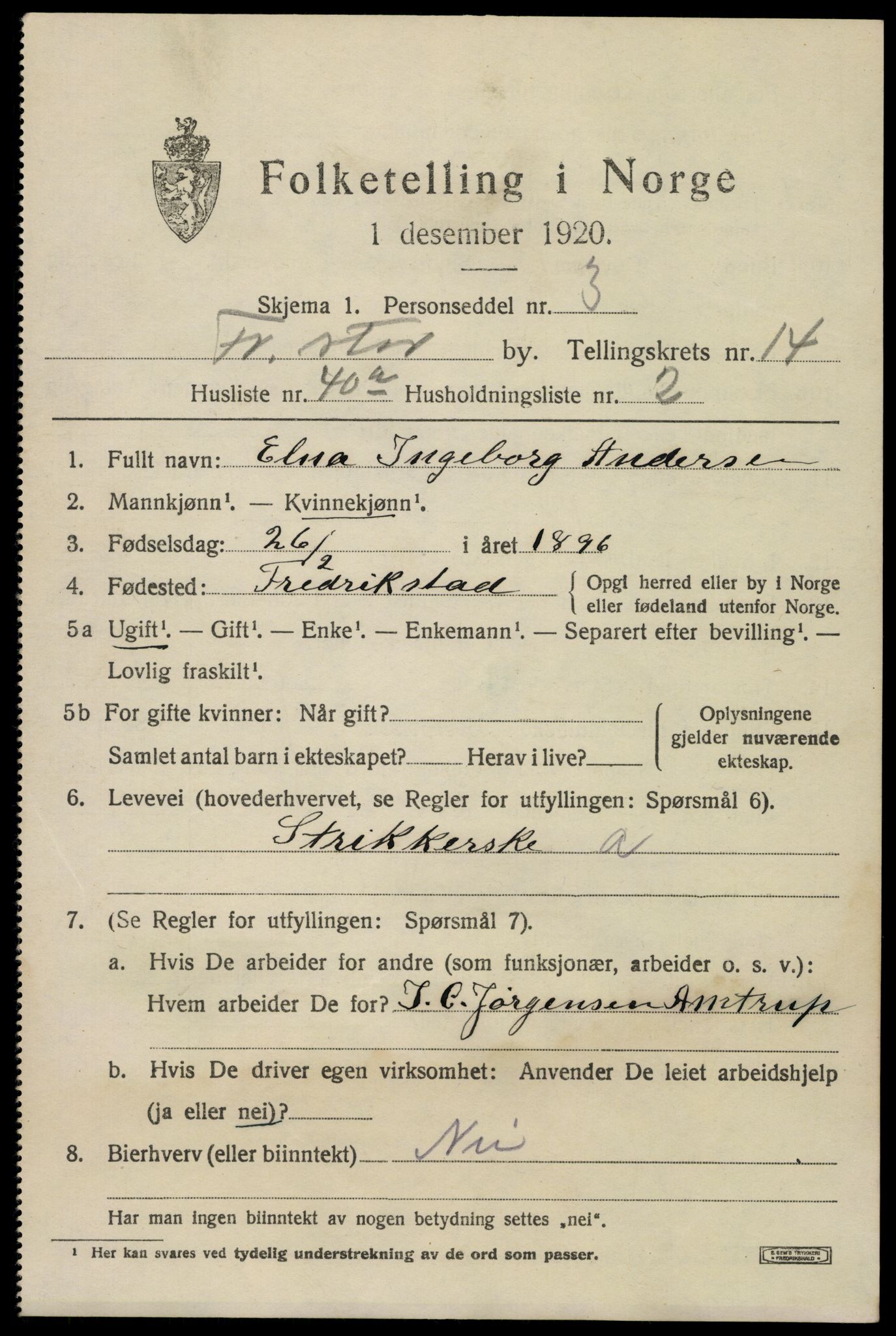 SAO, 1920 census for Fredrikstad, 1920, p. 34025