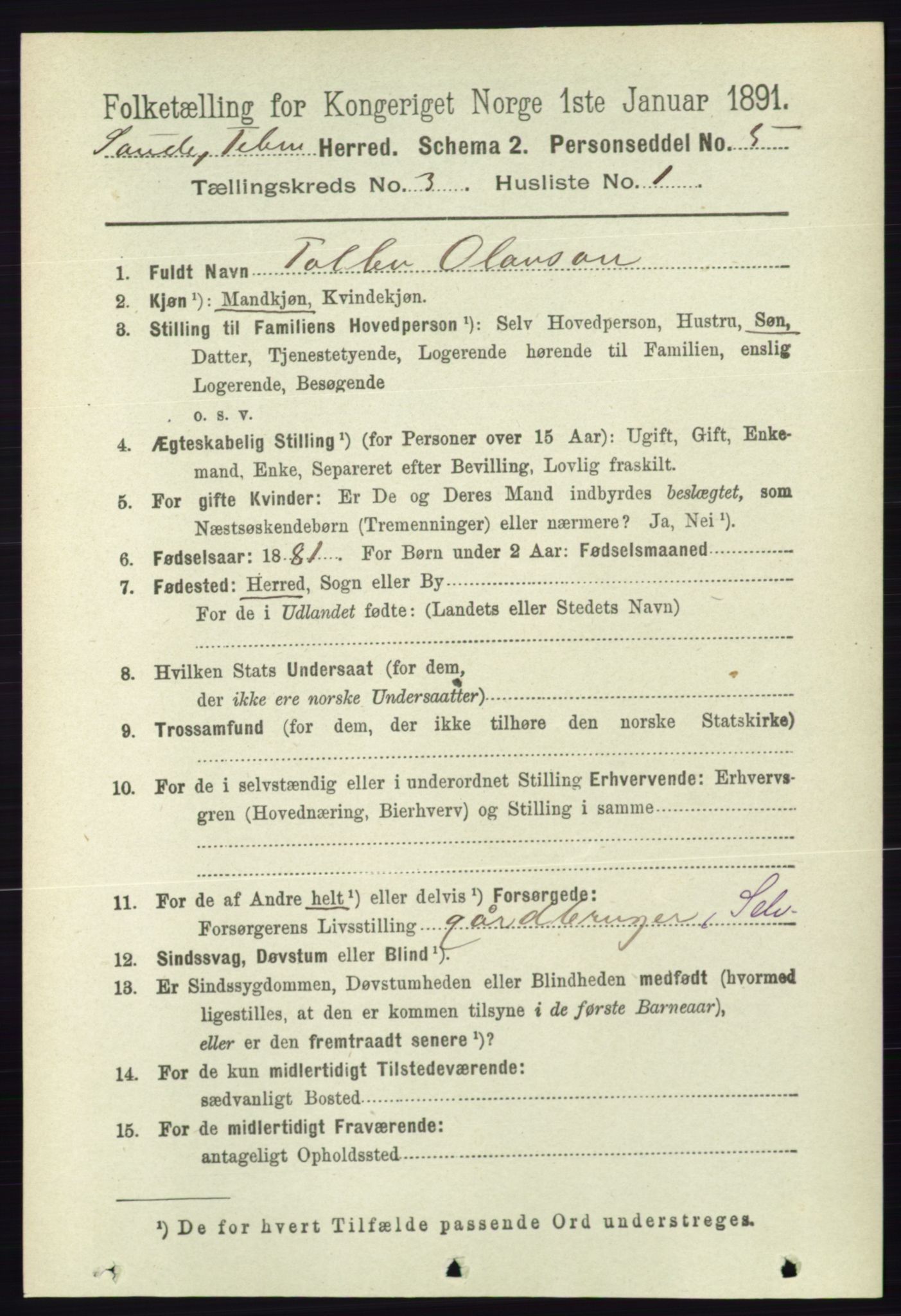 RA, 1891 census for 0822 Sauherad, 1891, p. 735