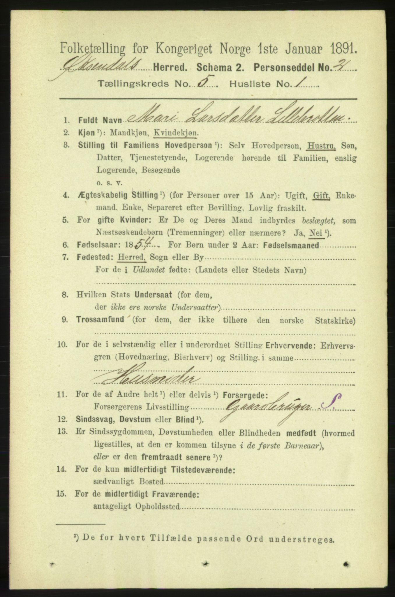 RA, 1891 census for 1561 Øksendal, 1891, p. 1029