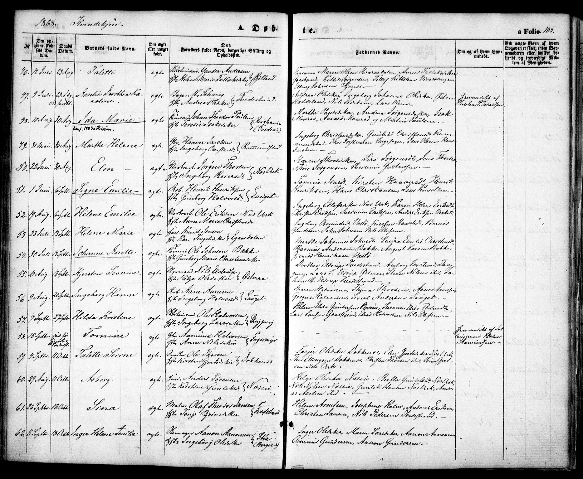 Holt sokneprestkontor, SAK/1111-0021/F/Fa/L0009: Parish register (official) no. A 9, 1861-1871, p. 105