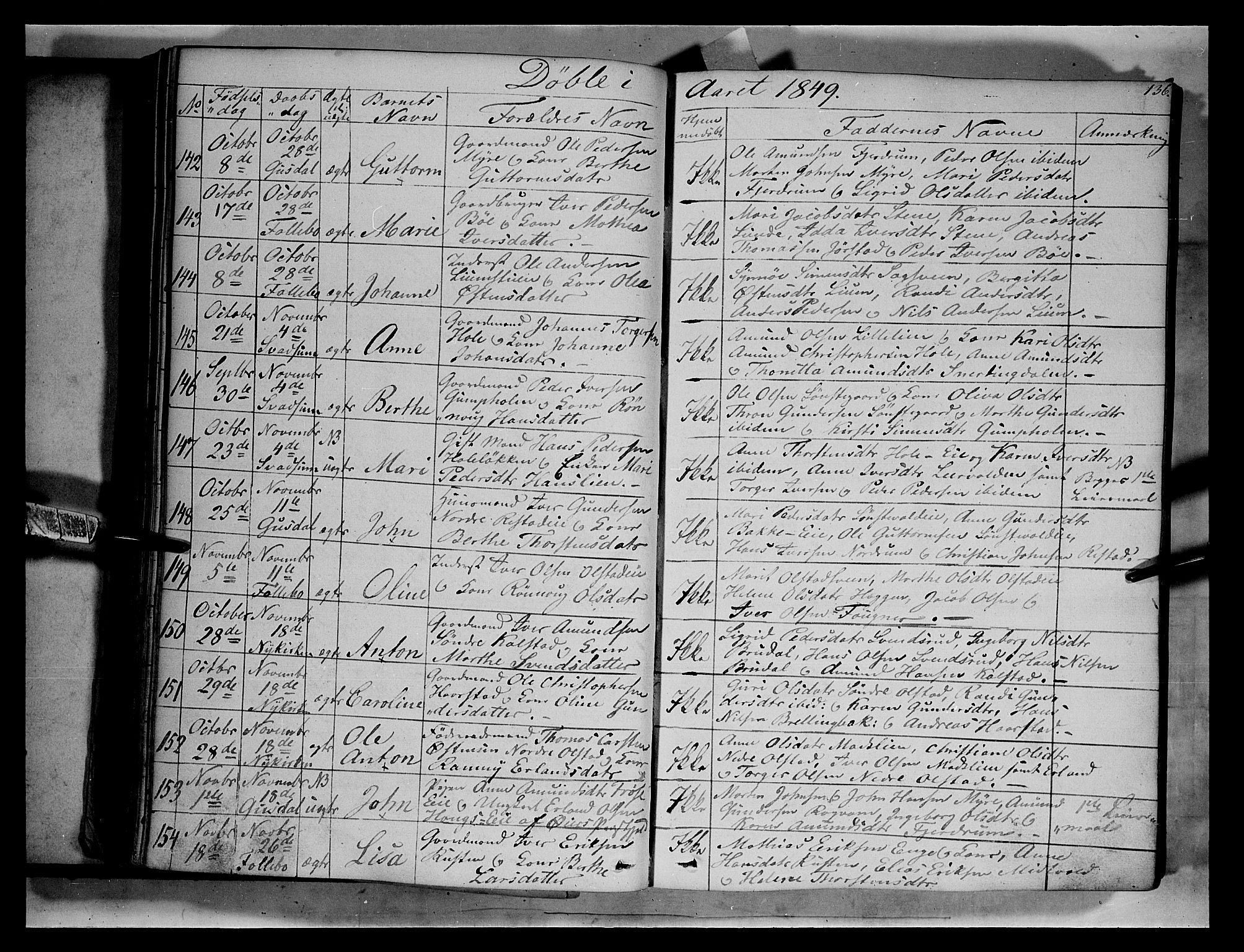 Gausdal prestekontor, SAH/PREST-090/H/Ha/Haa/L0007: Parish register (official) no. 7, 1840-1850, p. 136